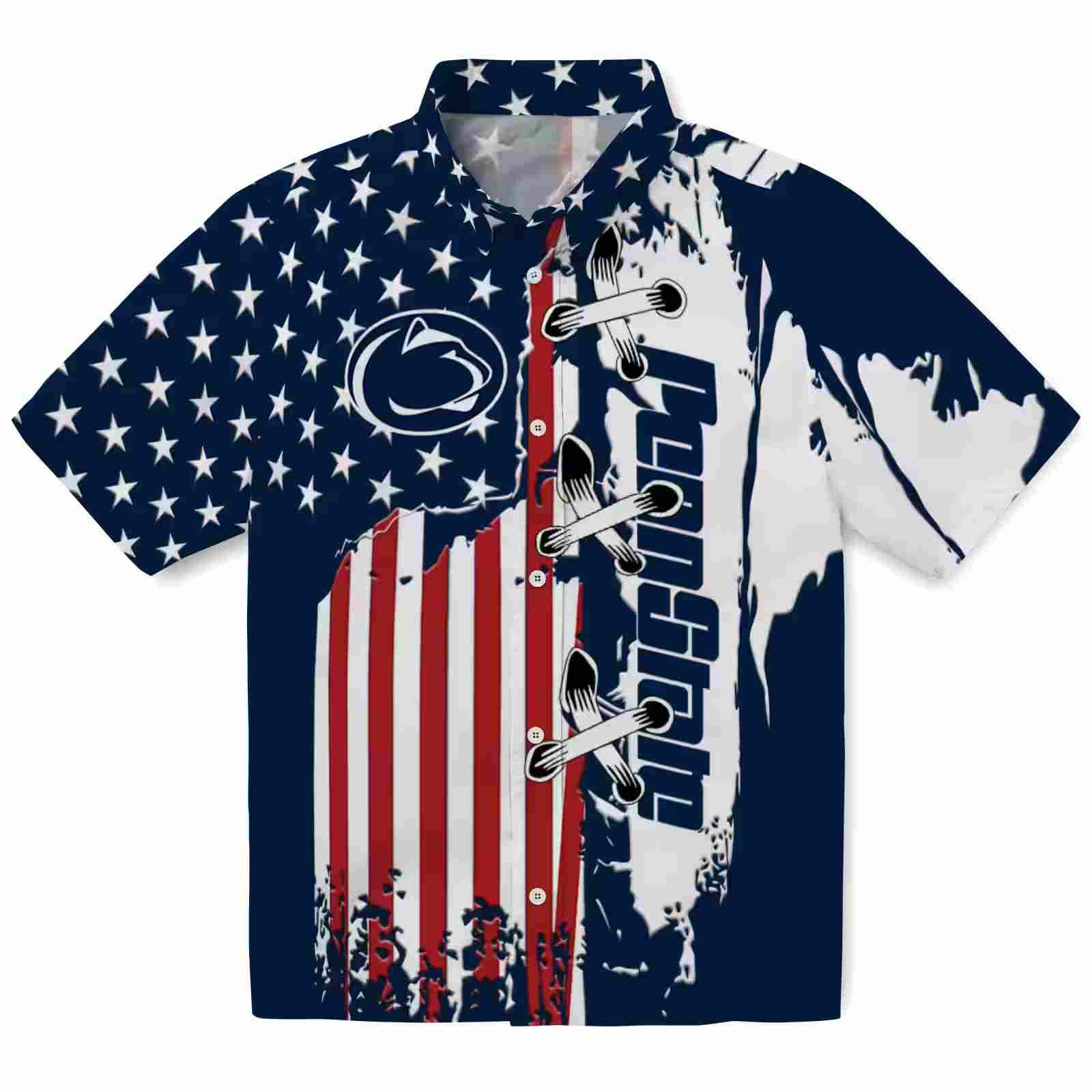 Penn State Nittany Lions Stitched Flag Blue Hawaiian Shirt