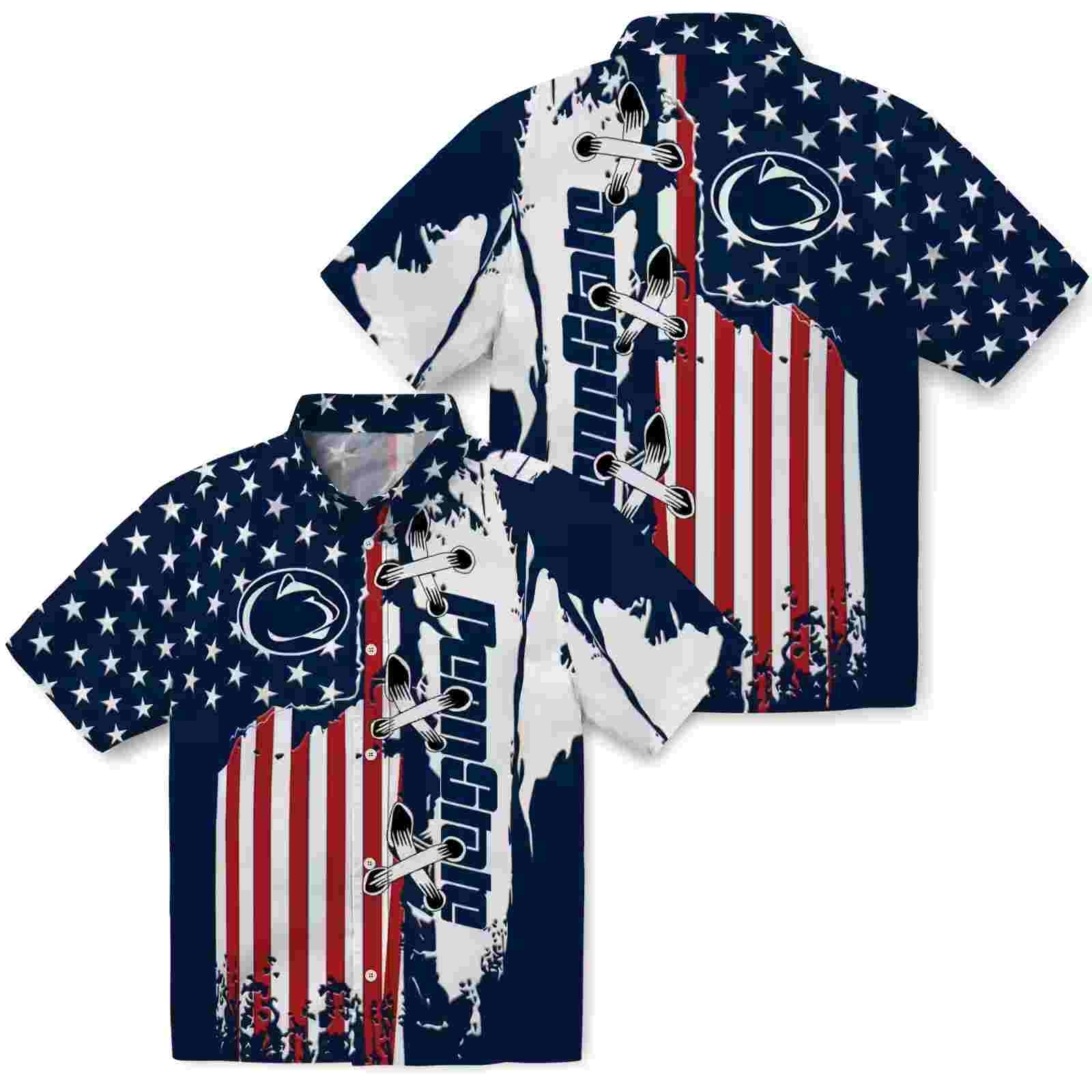 penn state nittany lions stitched flag blue hawaiian shirt high quality