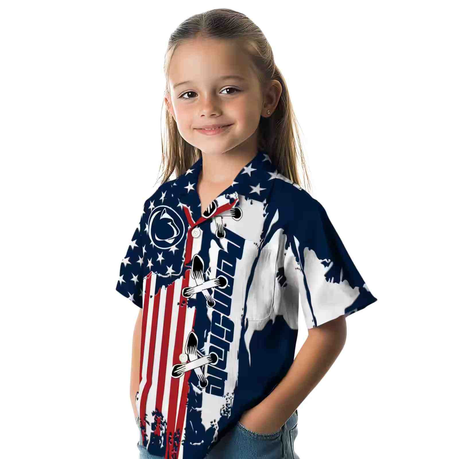 penn state nittany lions stitched flag blue hawaiian shirt premium grade