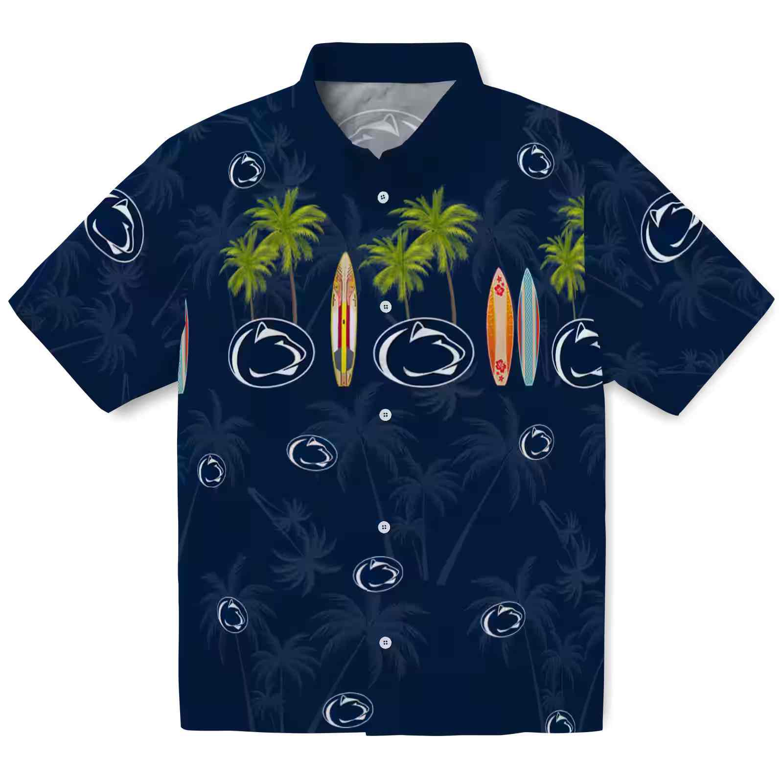 Penn State Nittany Lions Surfboard Palm Blue Hawaiian Shirt