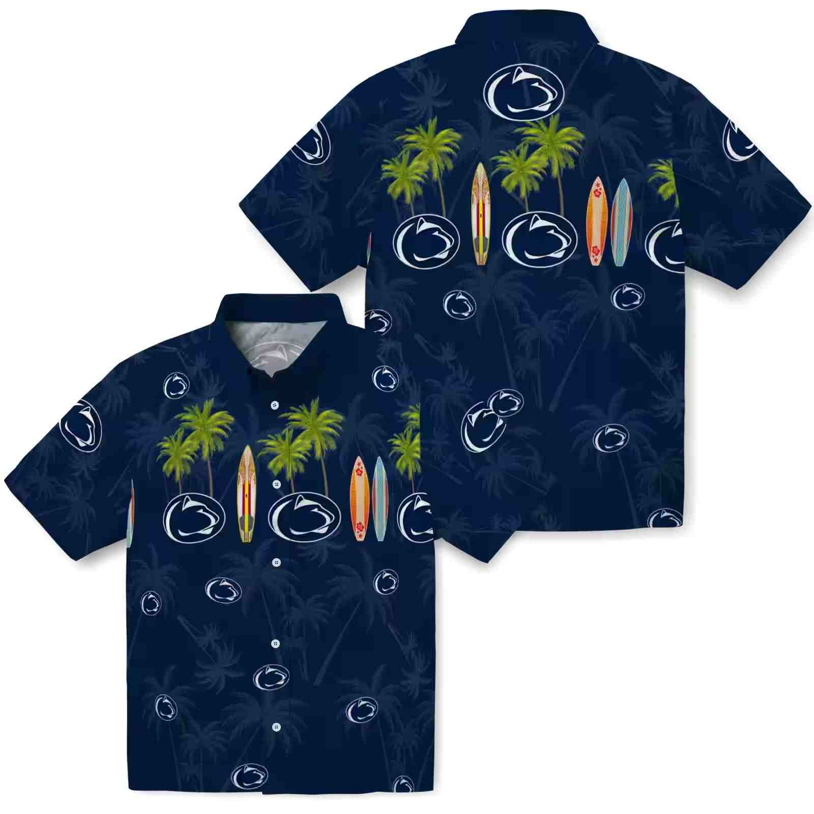 penn state nittany lions surfboard palm blue hawaiian shirt high quality