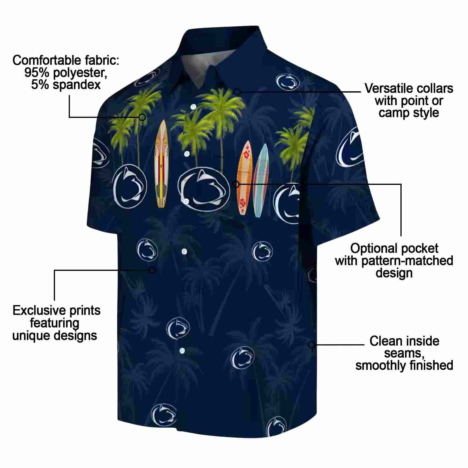 penn state nittany lions surfboard palm blue hawaiian shirt new arrival