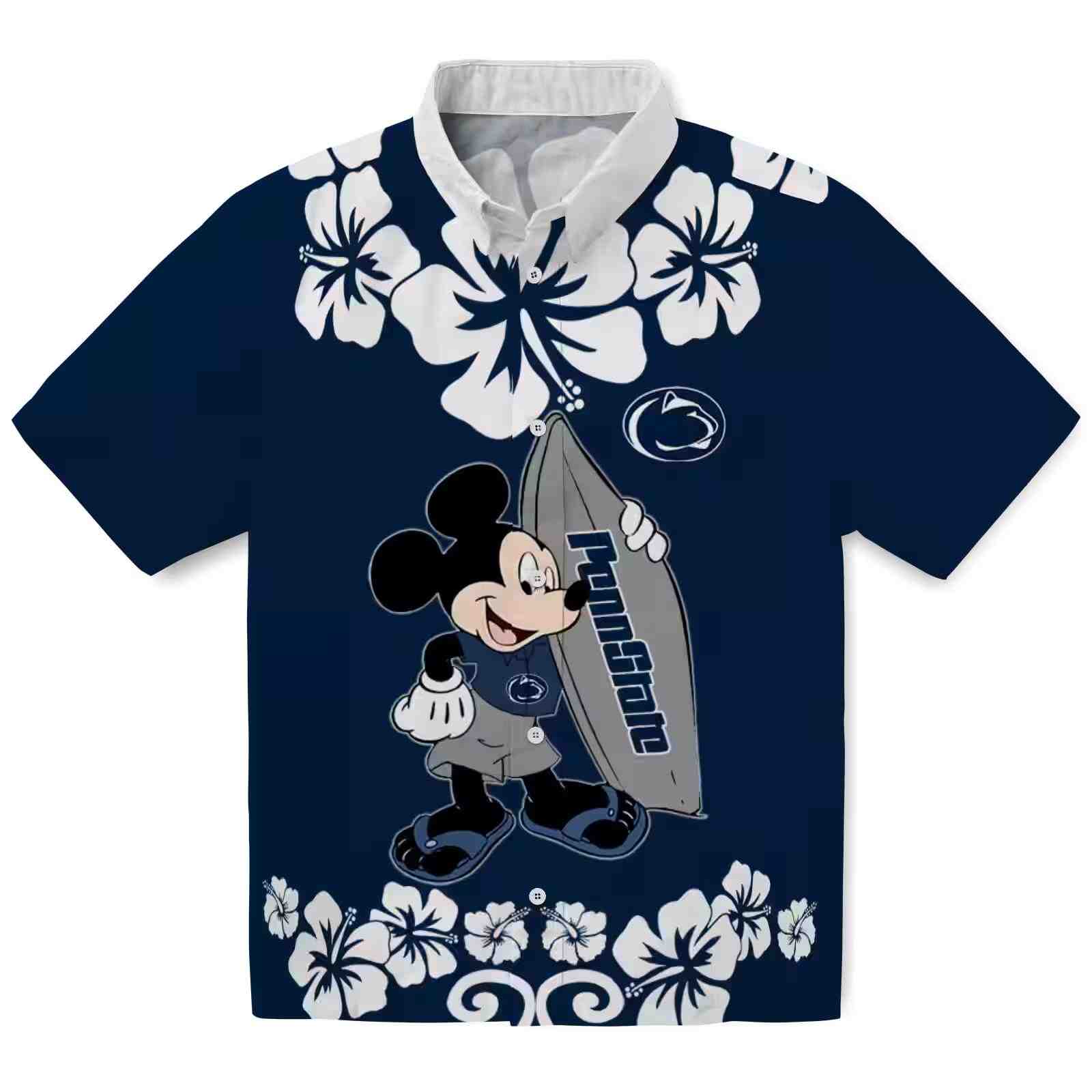 Penn State Nittany Lions Surfing Mickey Blue Hawaiian Shirt