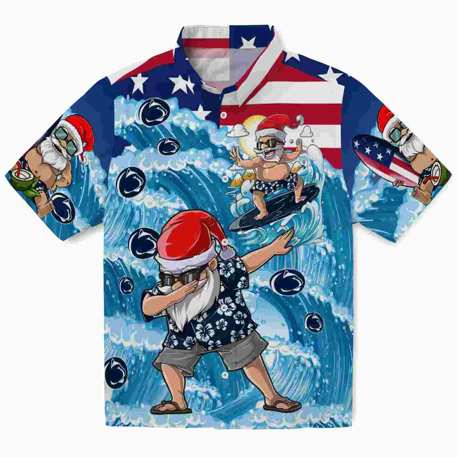 Penn State Nittany Lions Surfing Santa Blue Hawaiian Shirt