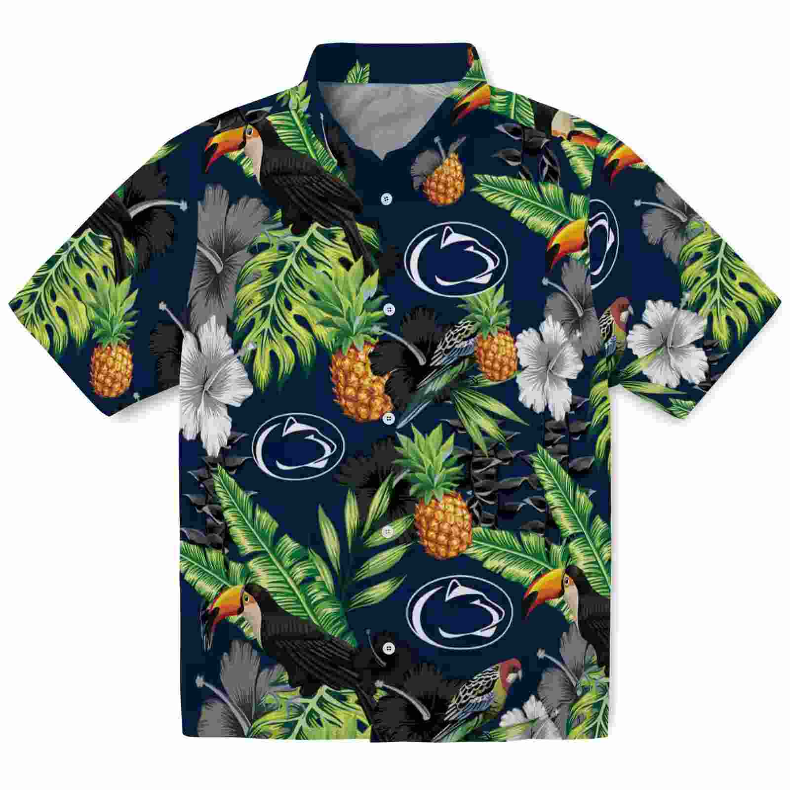 Penn State Nittany Lions Toucan Hibiscus Pineapple Blue Green Hawaiian Shirt