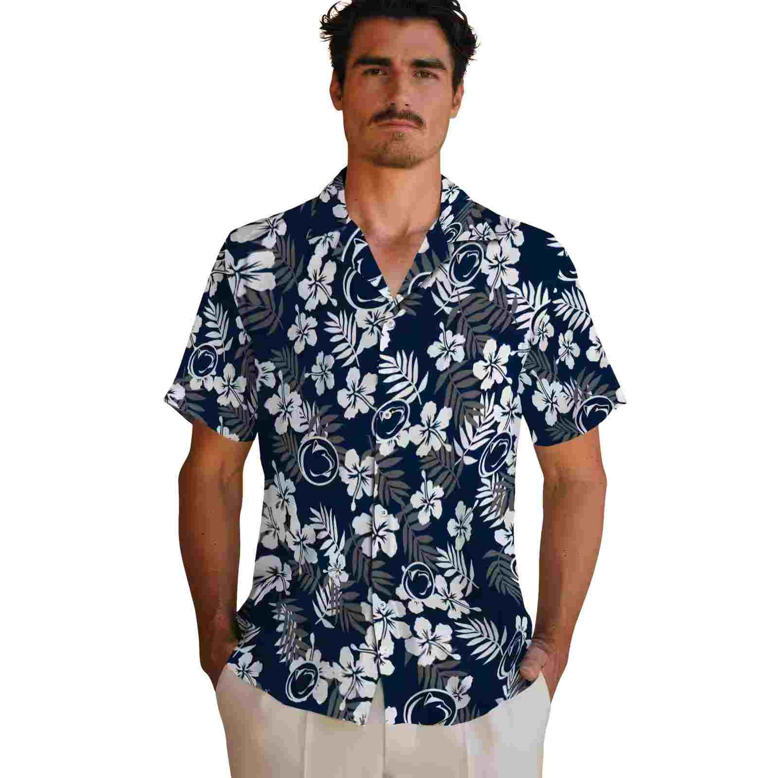 penn state nittany lions tropical floral blue hawaiian shirt fashion forward