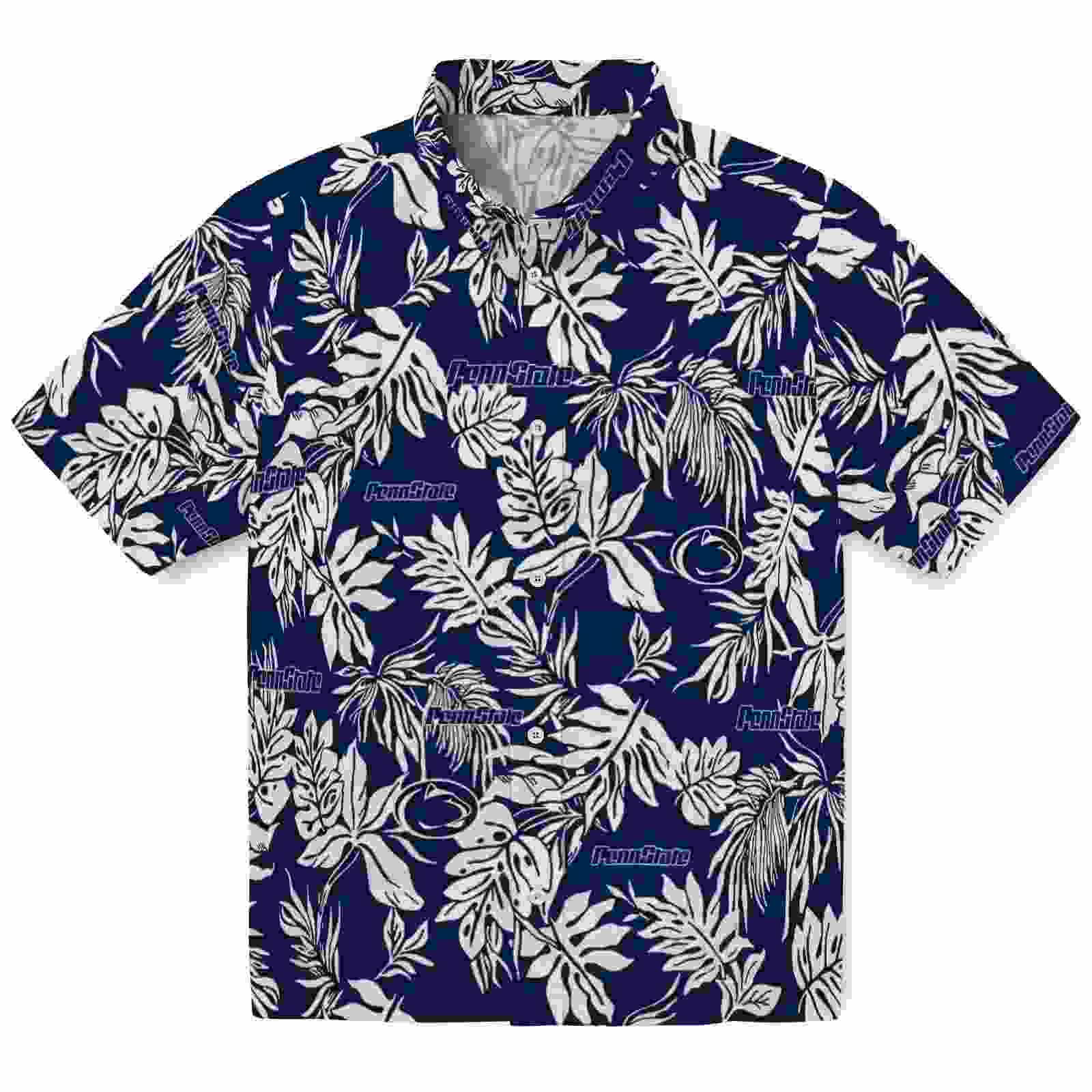 Penn State Nittany Lions Tropical Leaf Blue White Hawaiian Shirt