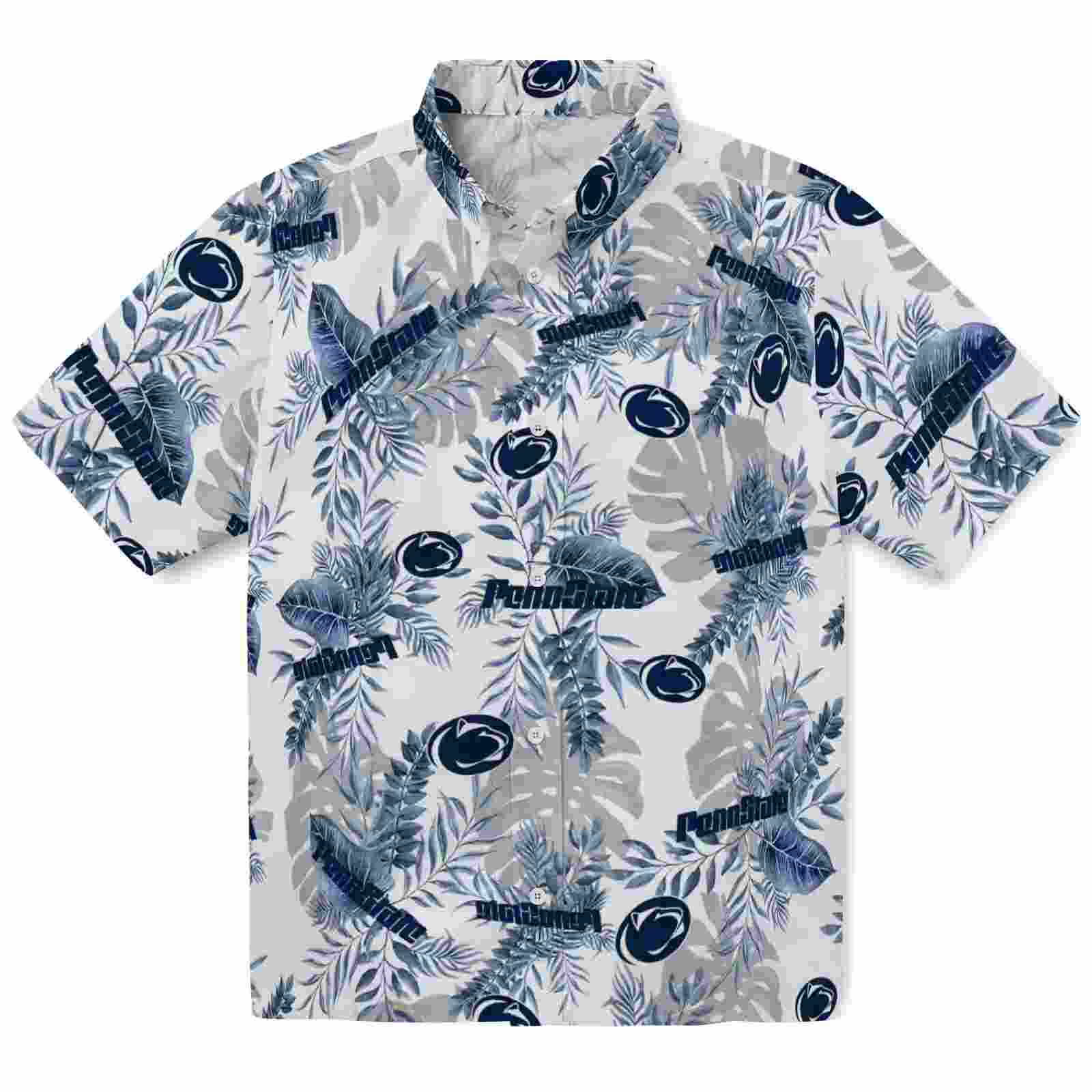 Penn State Nittany Lions Tropical Leaves White Hawaiian Shirt