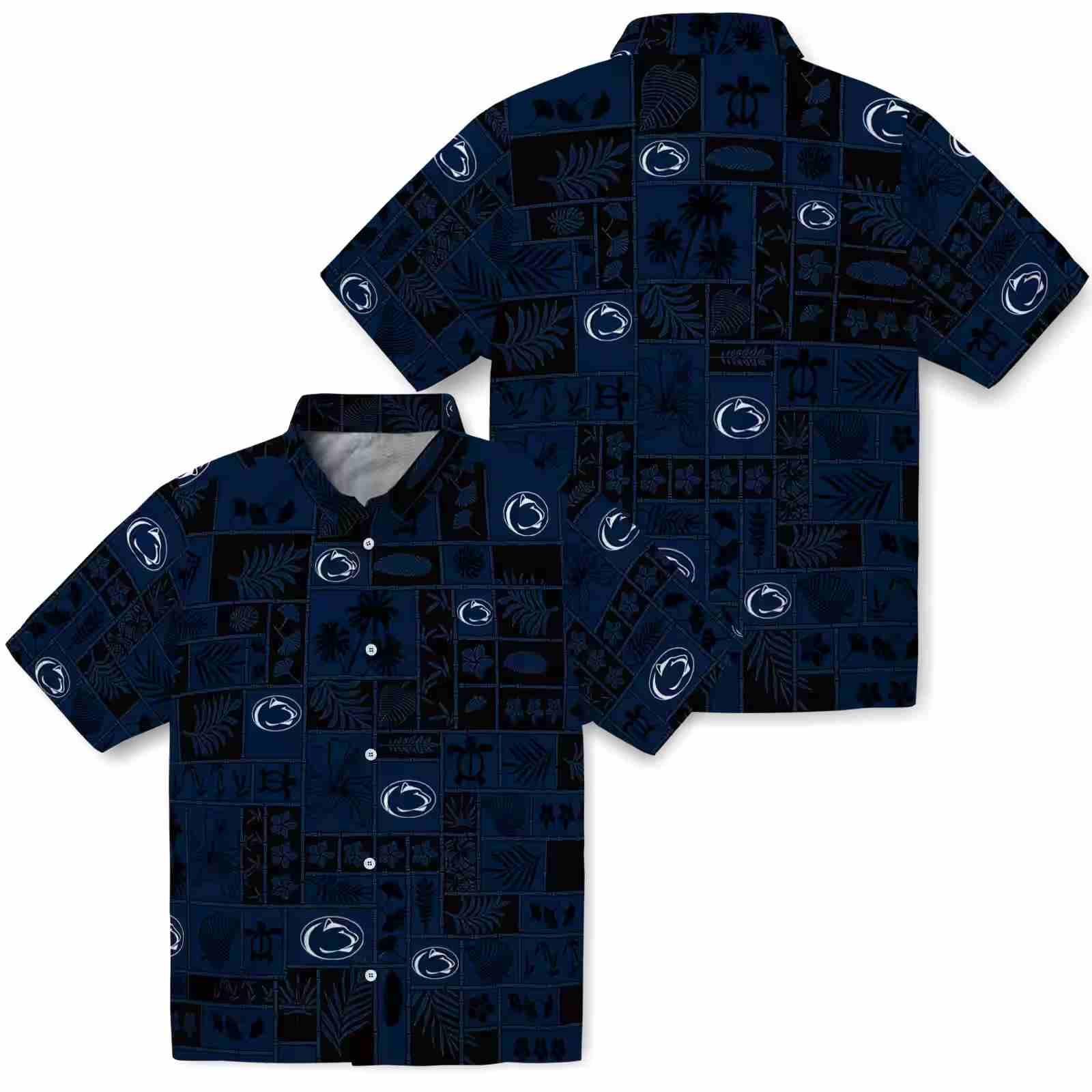 penn state nittany lions tropical patchwork blue black hawaiian shirt high quality