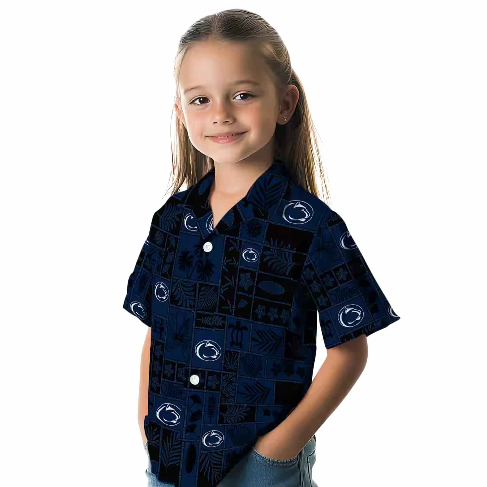 penn state nittany lions tropical patchwork blue black hawaiian shirt premium grade