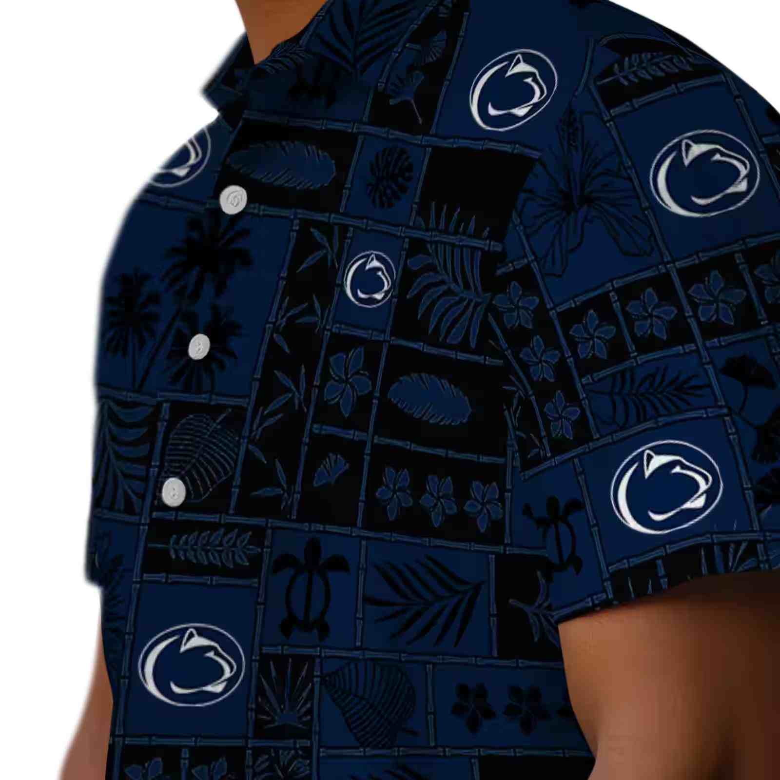 penn state nittany lions tropical patchwork blue black hawaiian shirt trendy