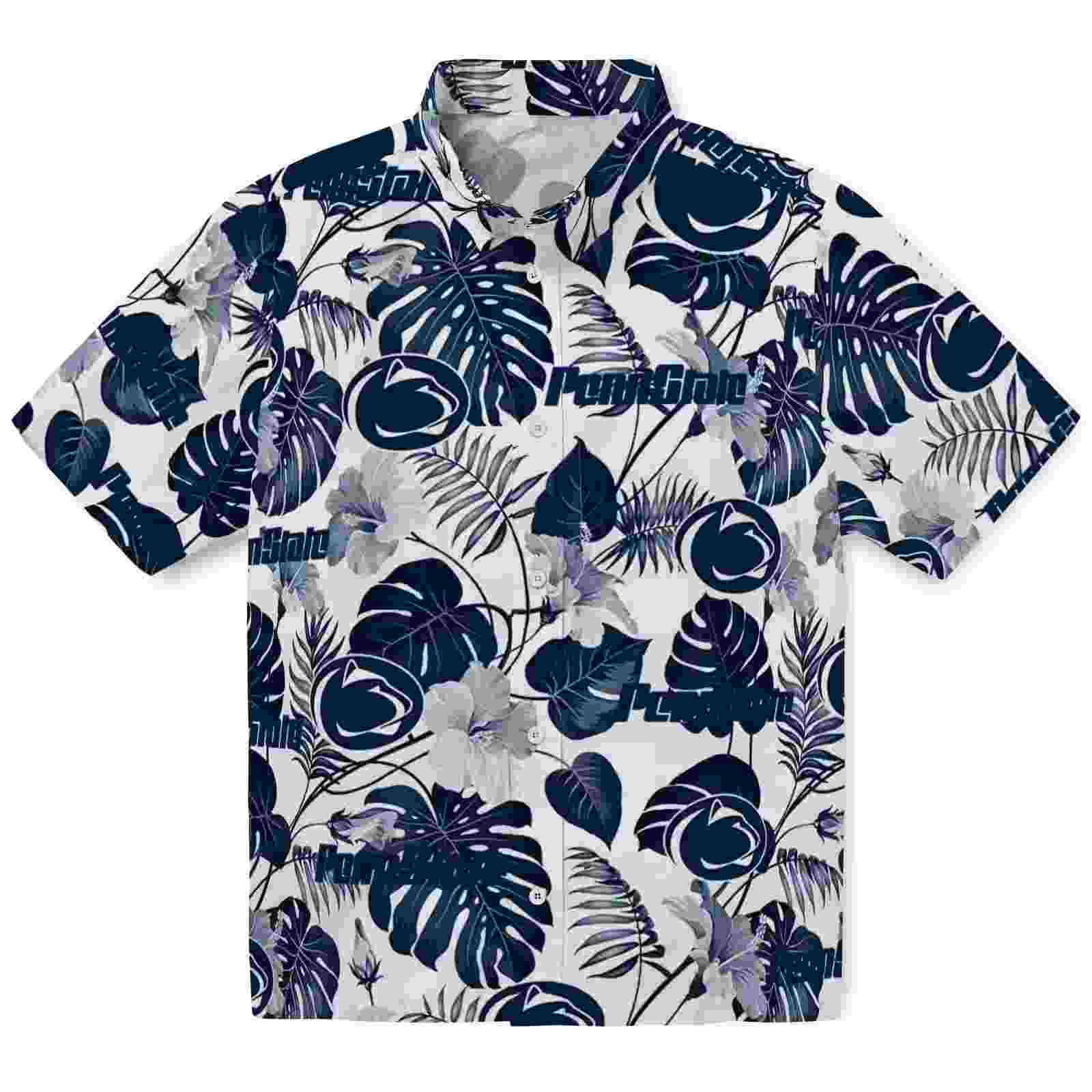 Penn State Nittany Lions Tropical Plants Blue White Hawaiian Shirt