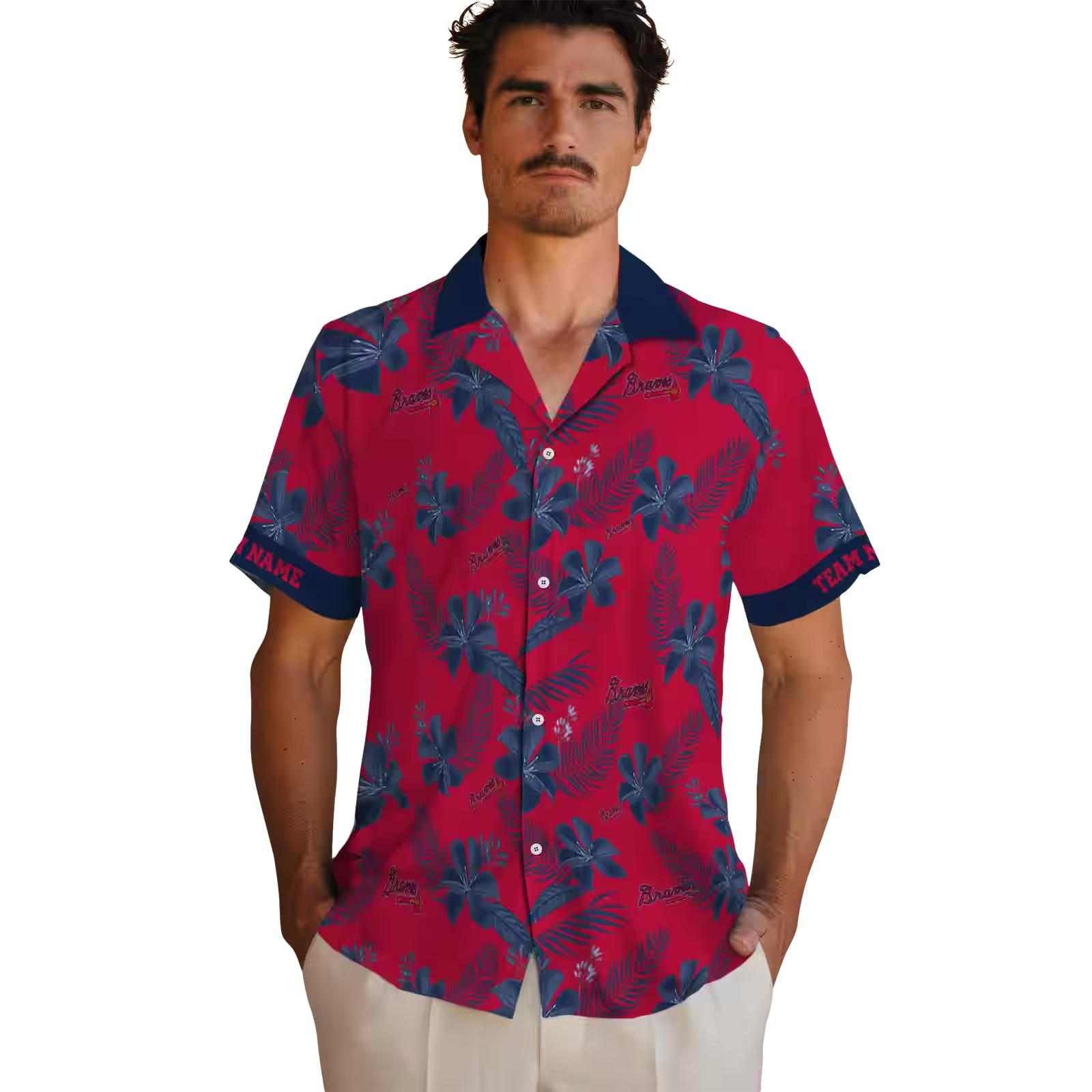 personalized atlanta braves botanical print red hawaiian shirt fashion forward