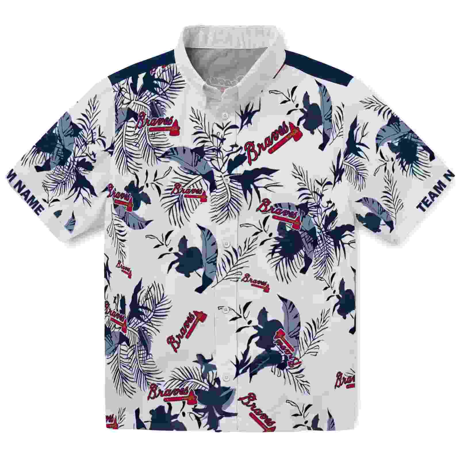 Personalized Atlanta Braves Botanical Theme Navy White Hawaiian Shirt