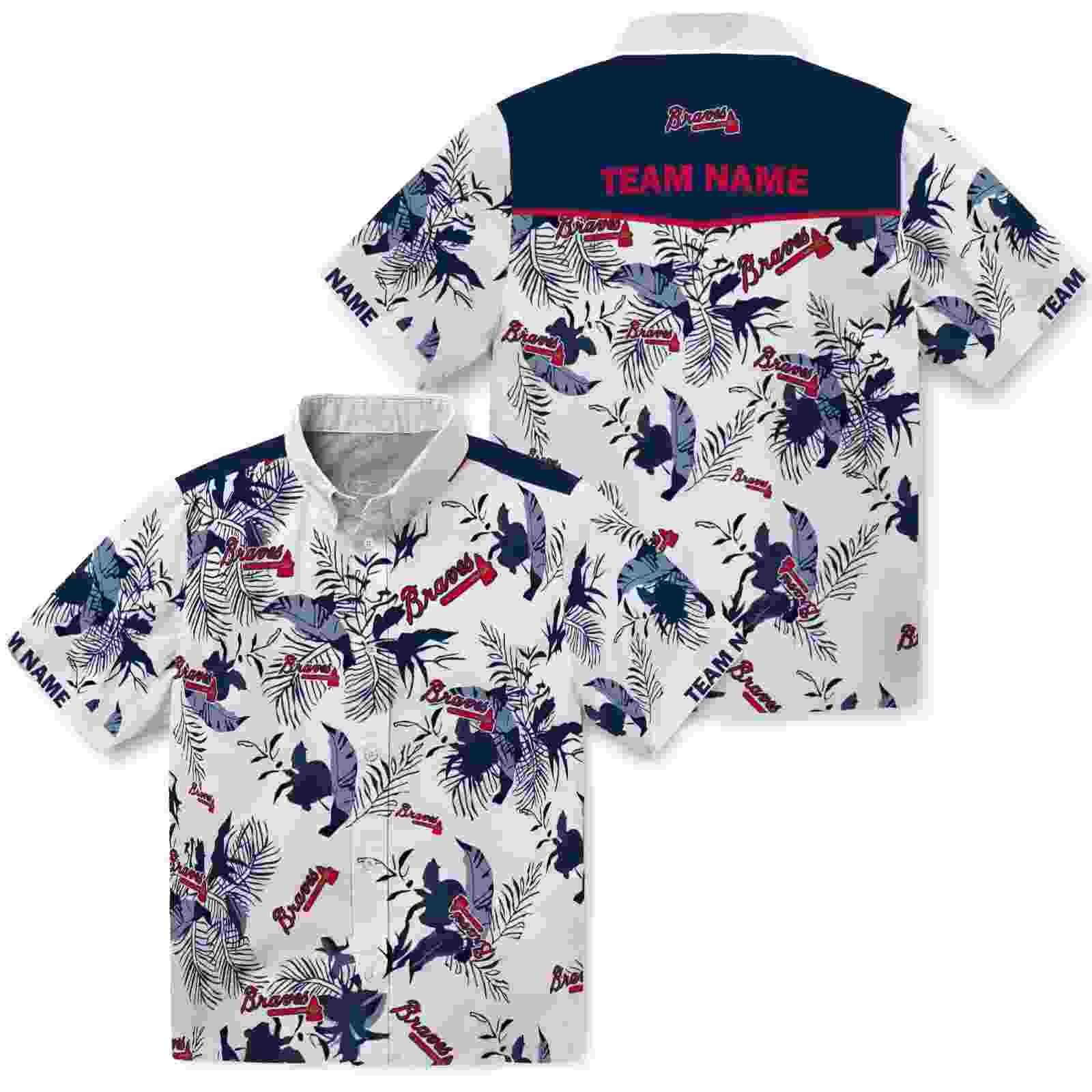 personalized atlanta braves botanical theme navy white hawaiian shirt high quality