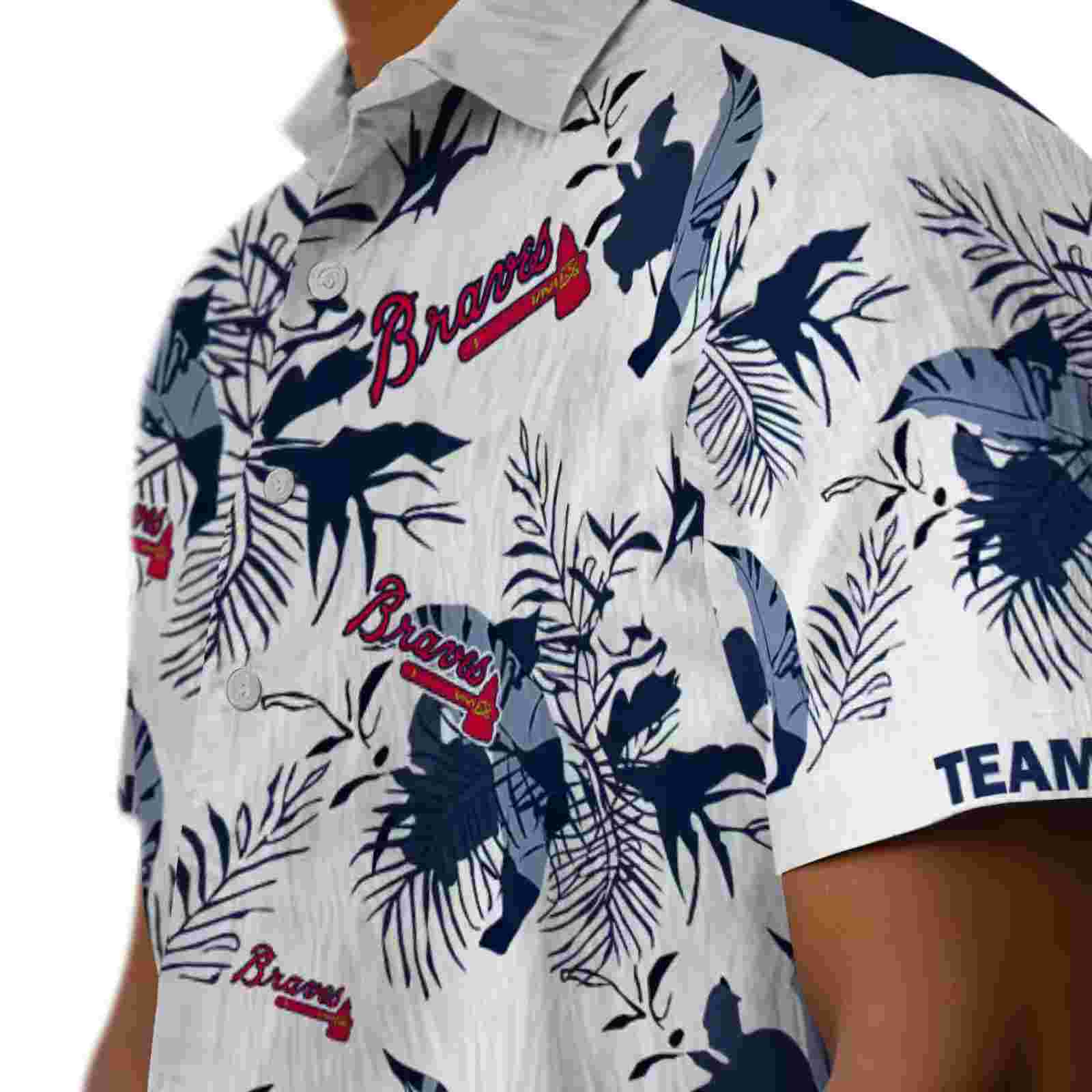 personalized atlanta braves botanical theme navy white hawaiian shirt trendy