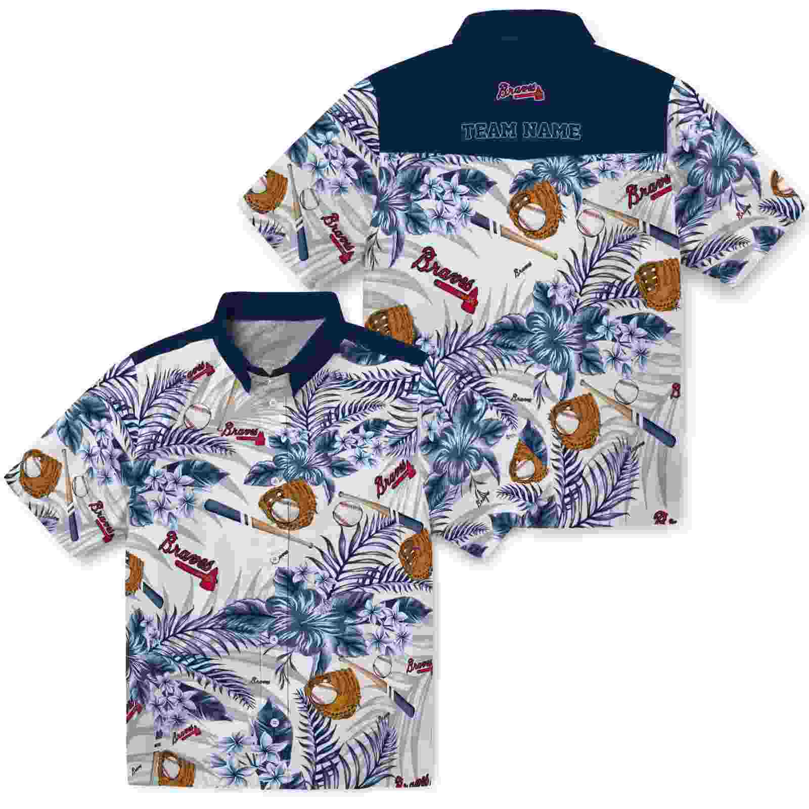 personalized atlanta braves floral baseball navy white hawaiian shirt high quality