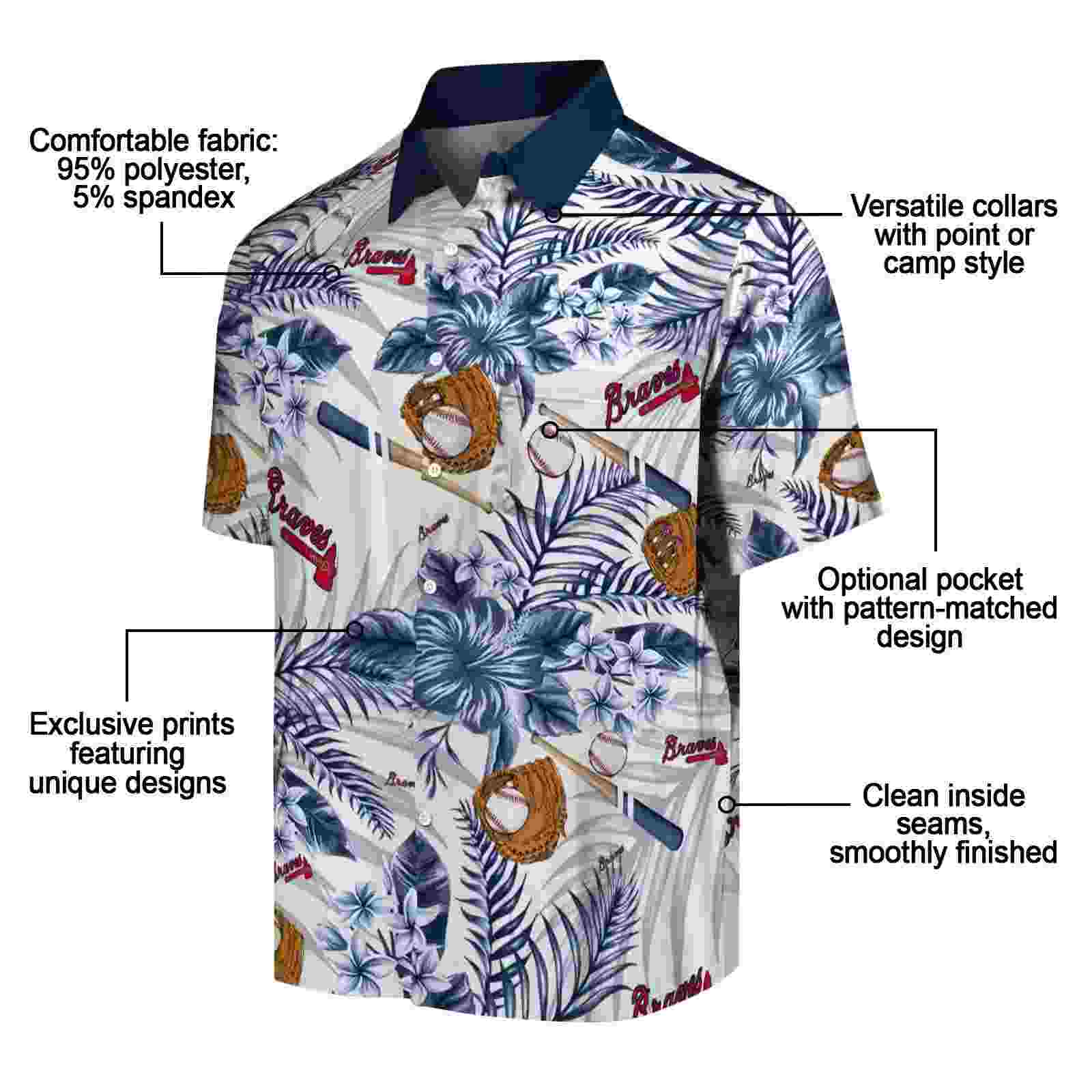 personalized atlanta braves floral baseball navy white hawaiian shirt new arrival