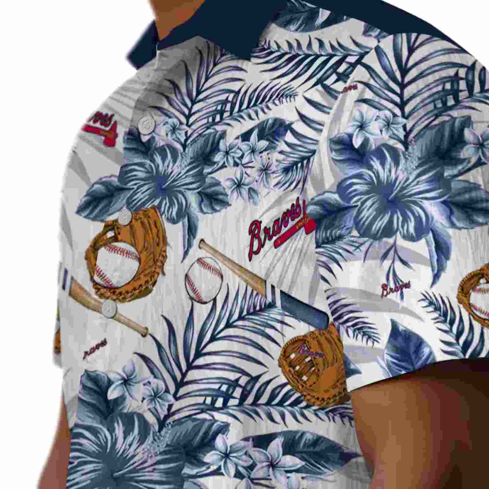 personalized atlanta braves floral baseball navy white hawaiian shirt trendy