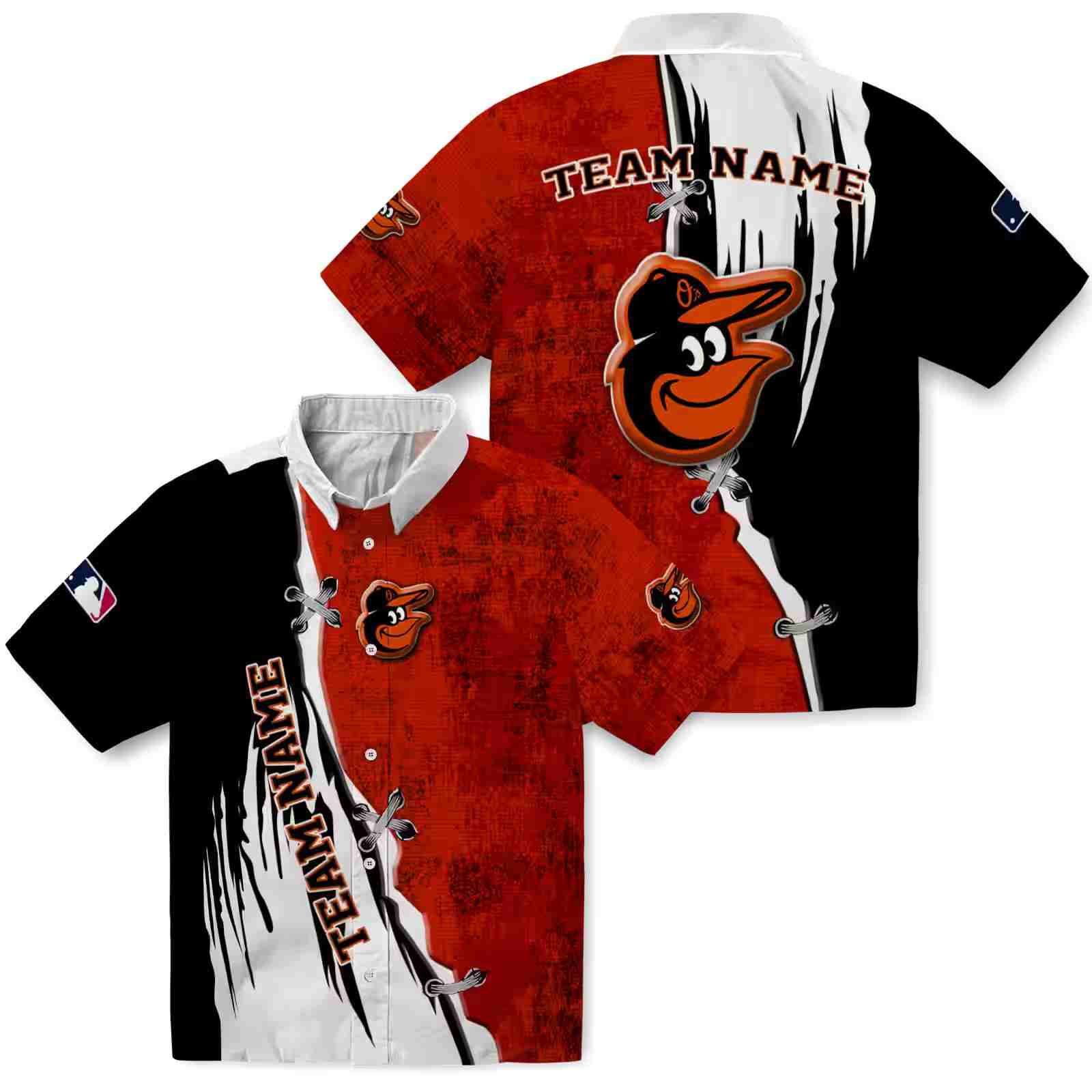 personalized baltimore orioles edgy streaks orange white hawaiian shirt high quality