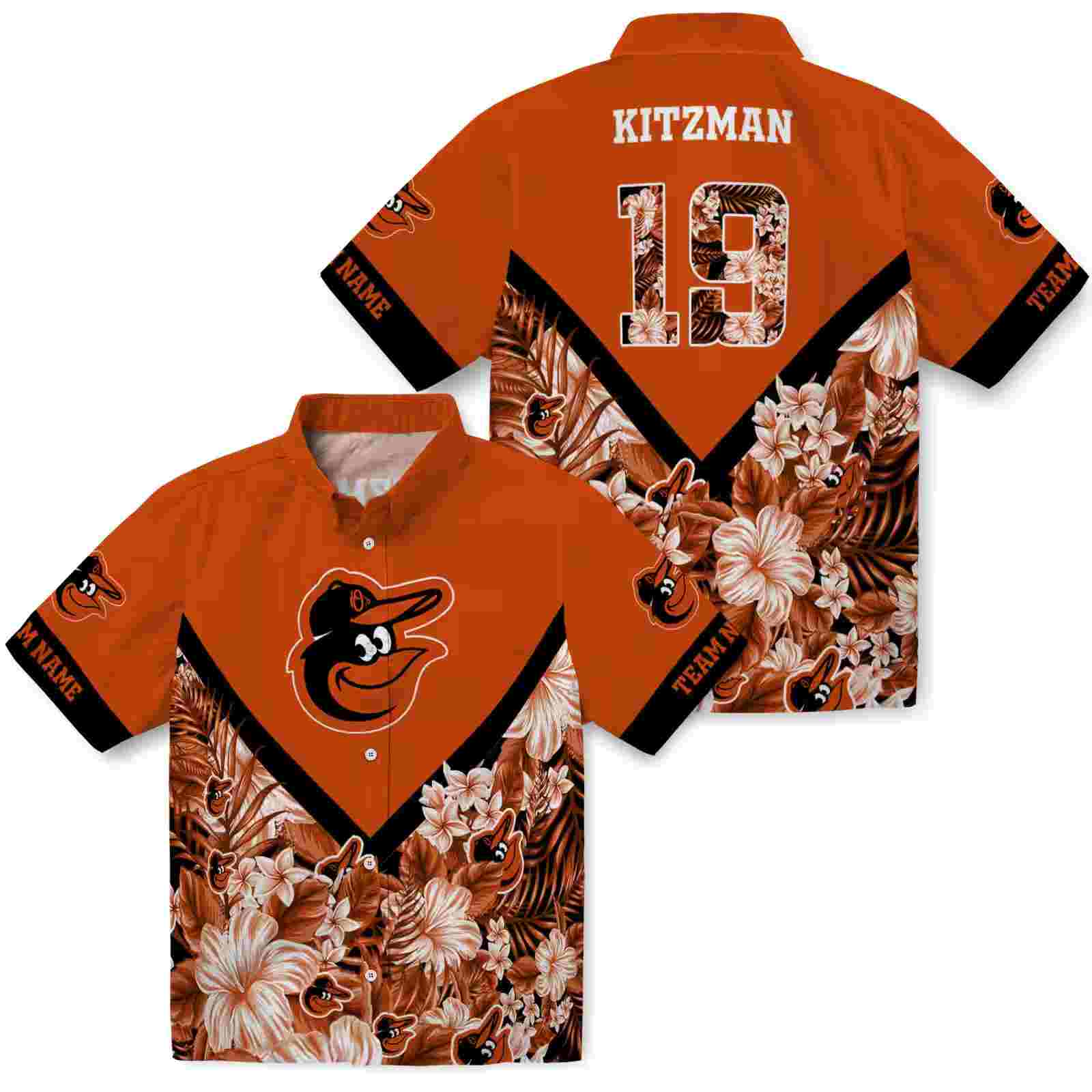 personalized baltimore orioles floral chevron orange hawaiian shirt high quality