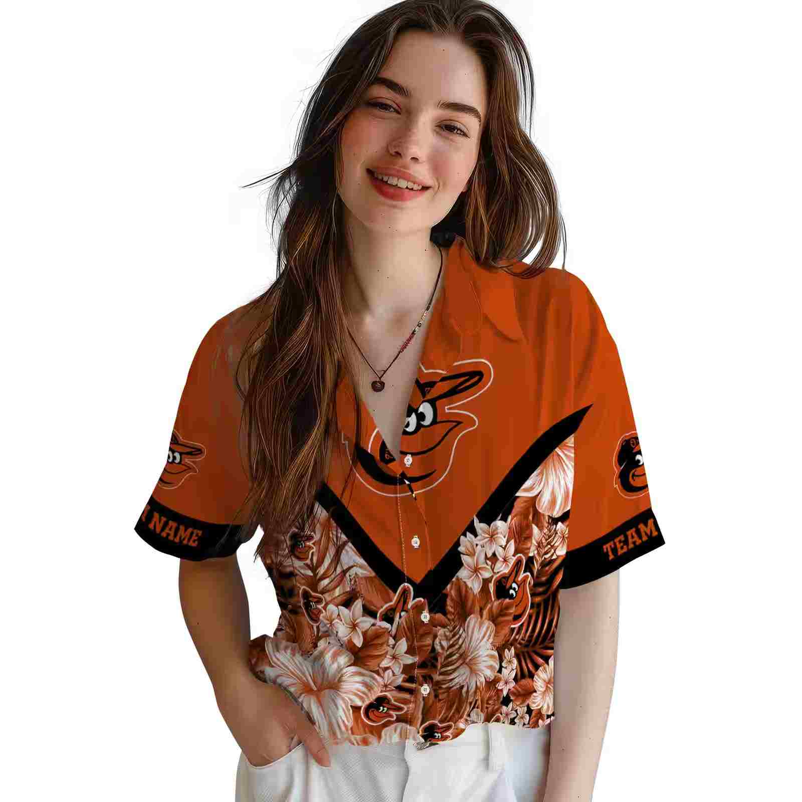 personalized baltimore orioles floral chevron orange hawaiian shirt latest model