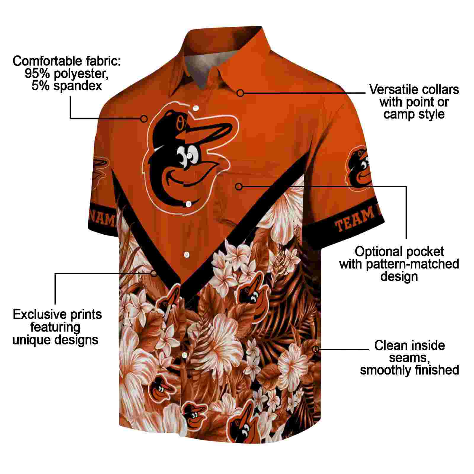 personalized baltimore orioles floral chevron orange hawaiian shirt new arrival