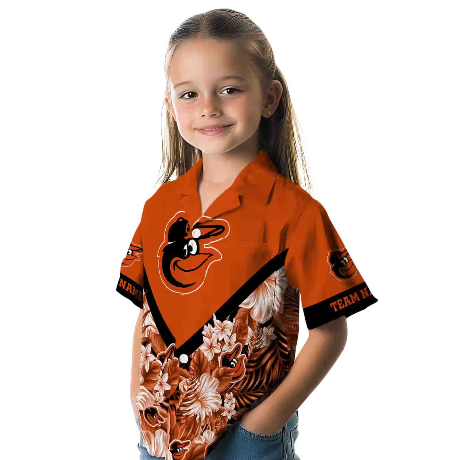 personalized baltimore orioles floral chevron orange hawaiian shirt premium grade