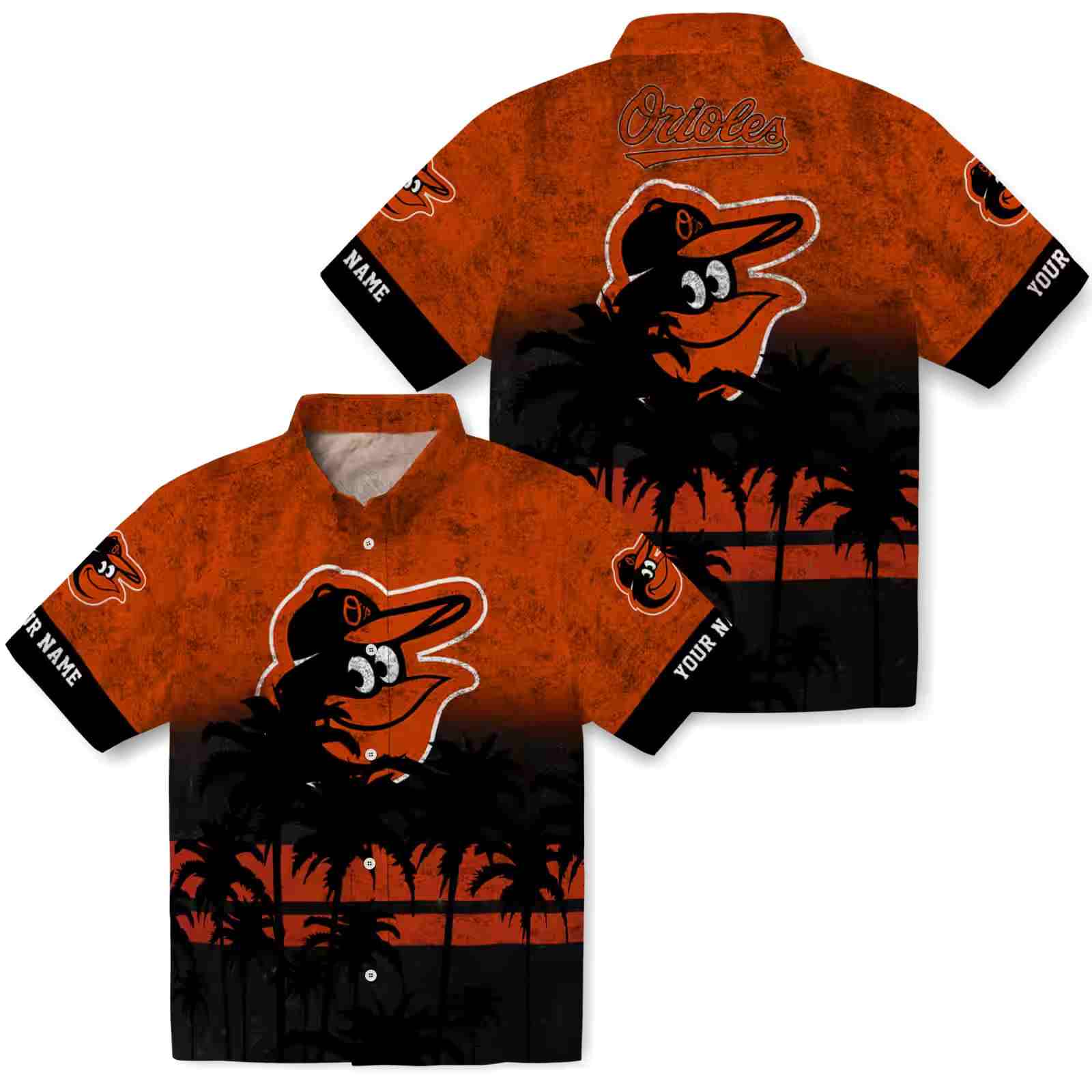 personalized baltimore orioles sunset pattern orange black hawaiian shirt high quality