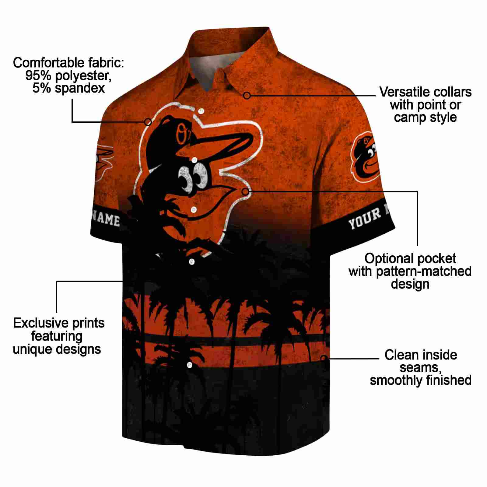 personalized baltimore orioles sunset pattern orange black hawaiian shirt new arrival