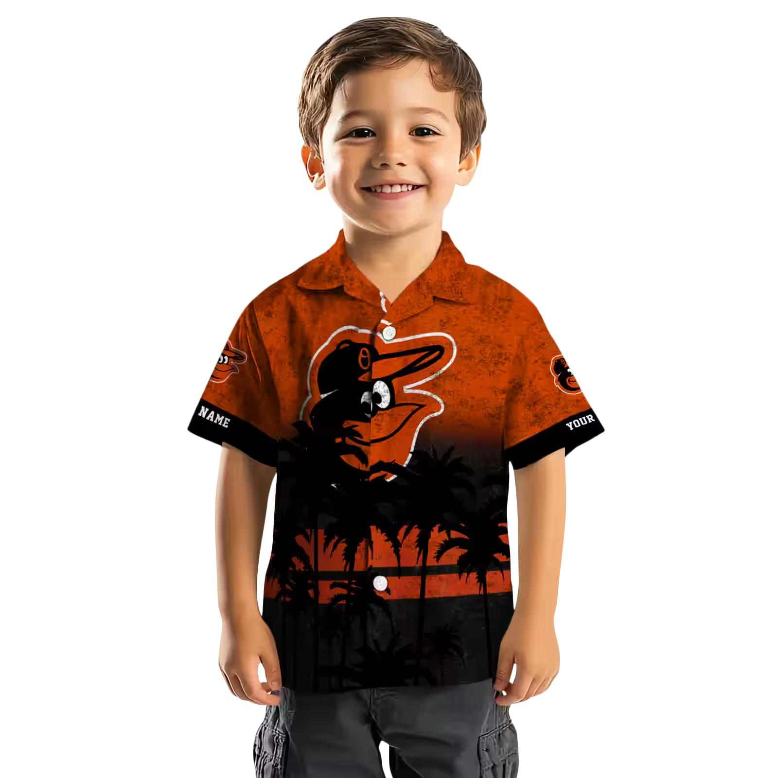 personalized baltimore orioles sunset pattern orange black hawaiian shirt top rated