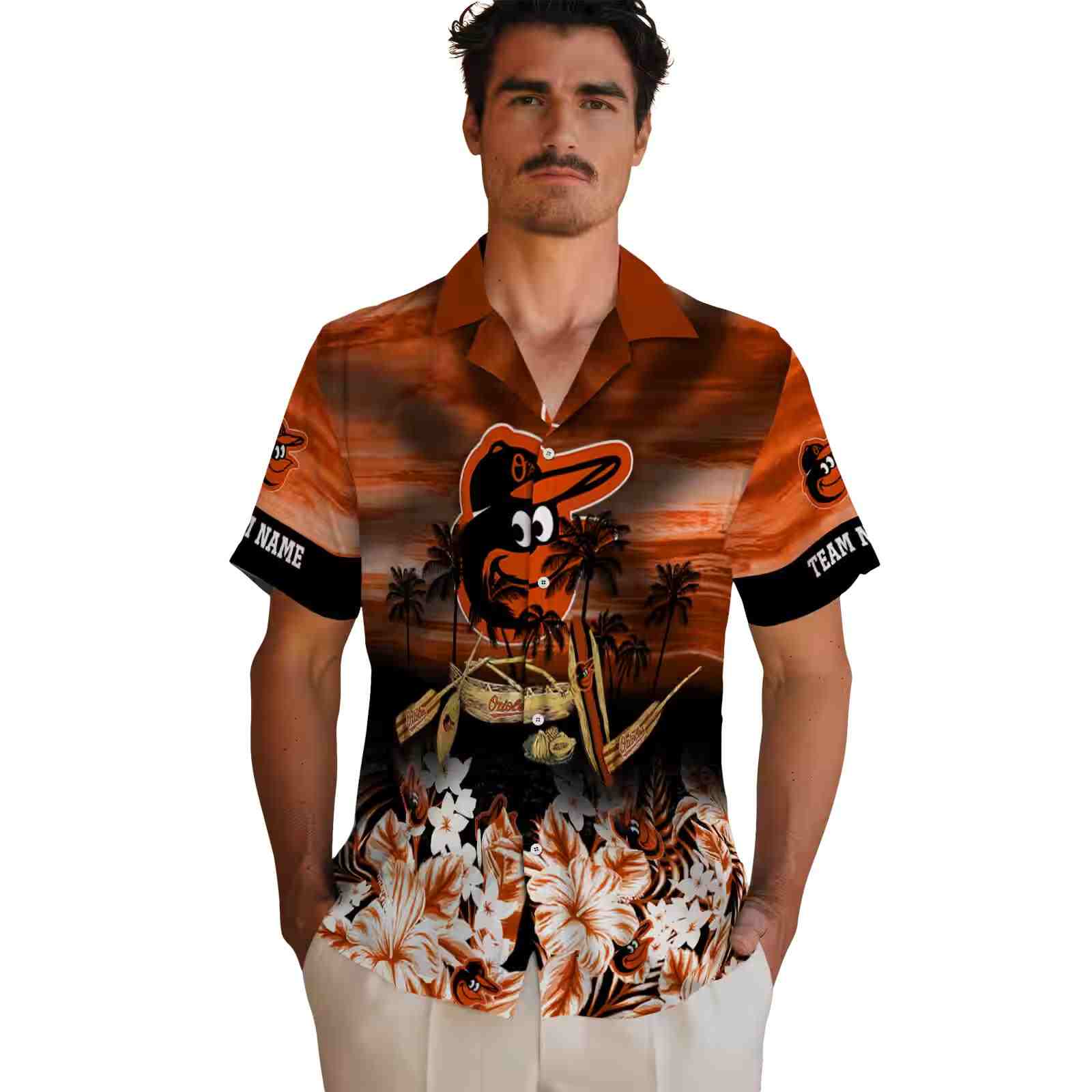 personalized baltimore orioles tropical canoe orange hawaiian shirt fashion forward