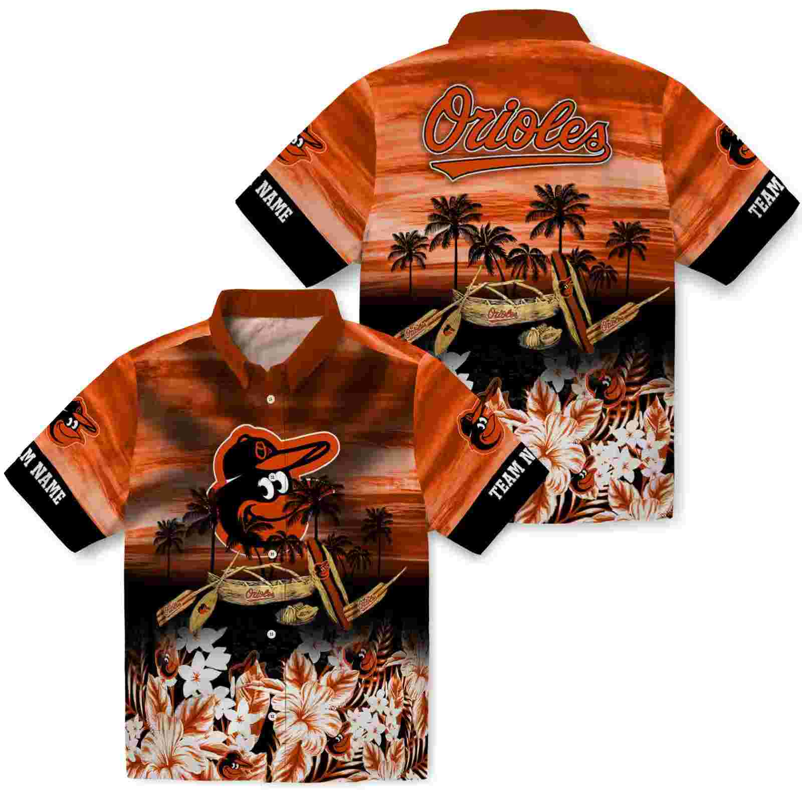 personalized baltimore orioles tropical canoe orange hawaiian shirt high quality