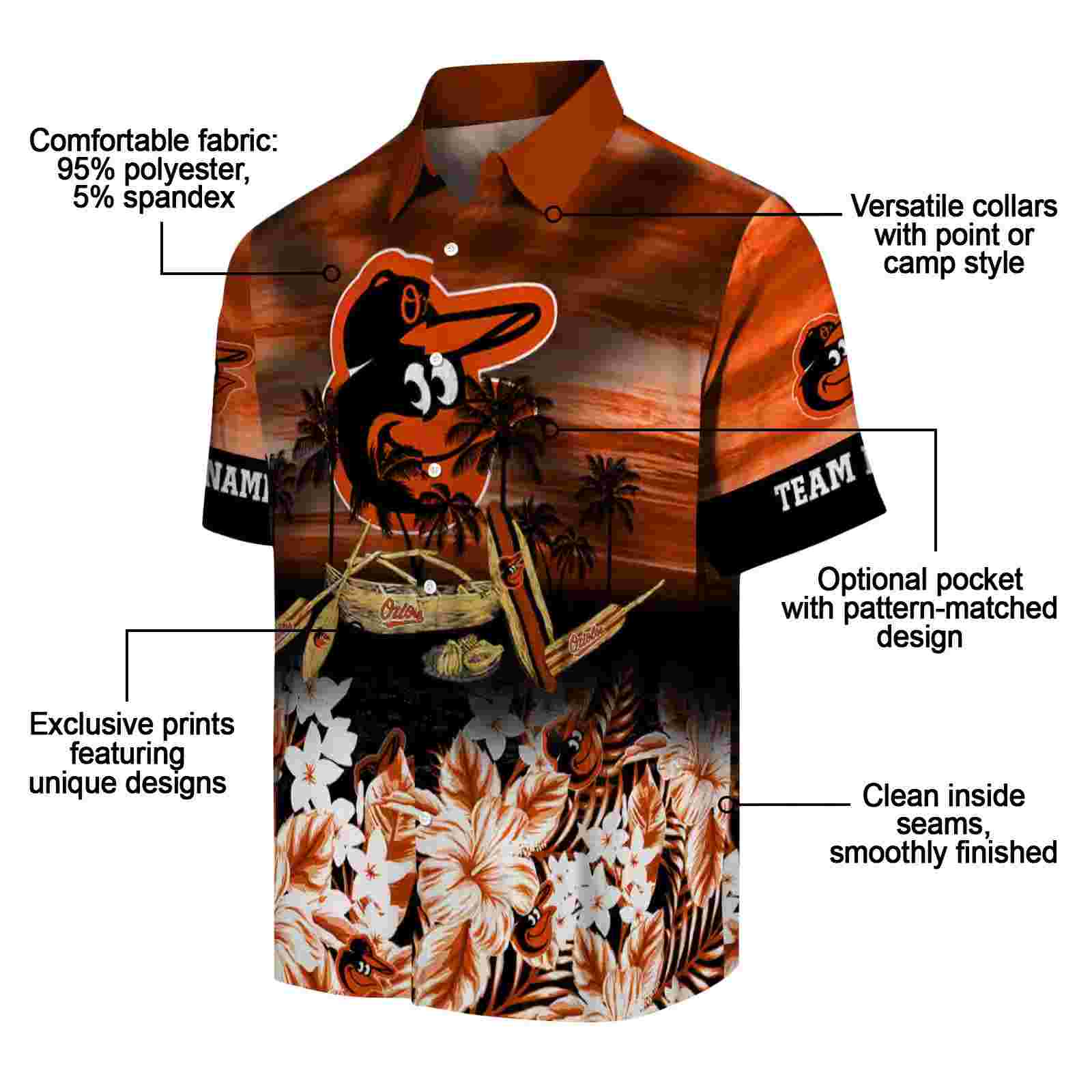 personalized baltimore orioles tropical canoe orange hawaiian shirt new arrival