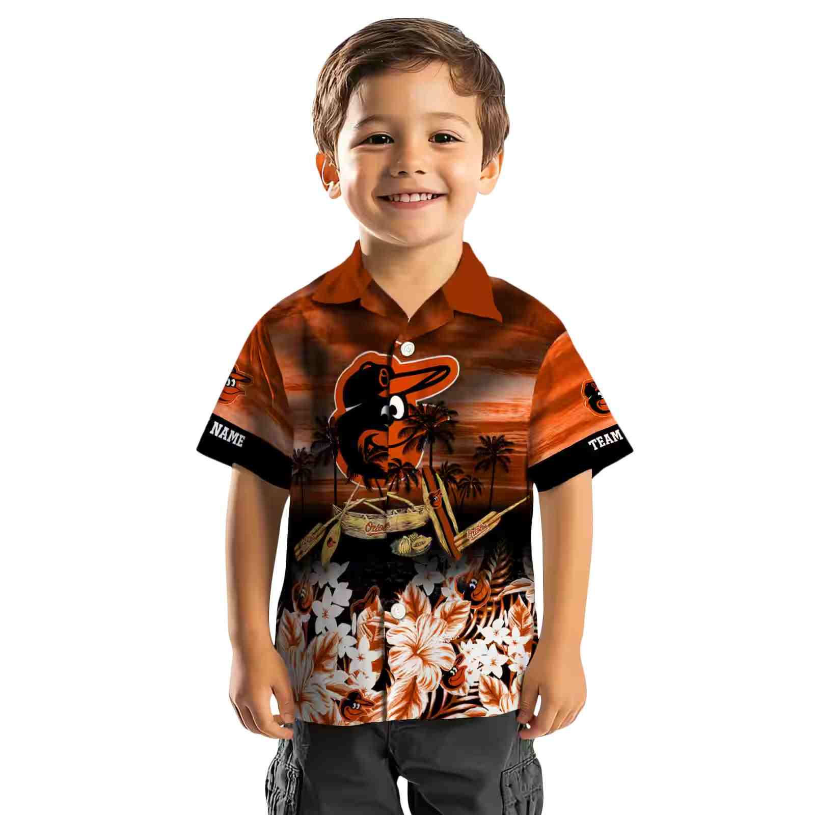 personalized baltimore orioles tropical canoe orange hawaiian shirt top rated