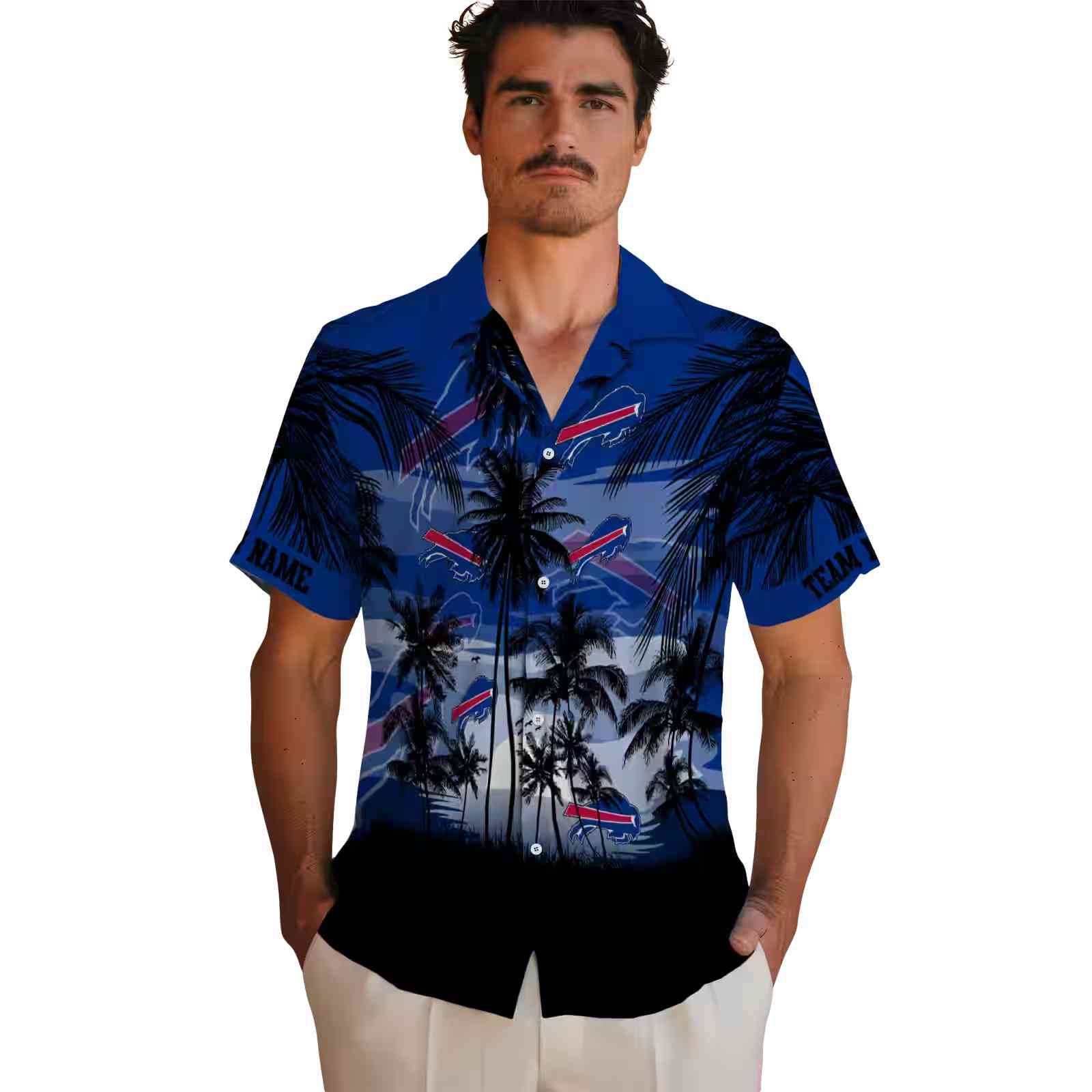 personalized buffalo bills sunset scene blue black hawaiian shirt fashion forward