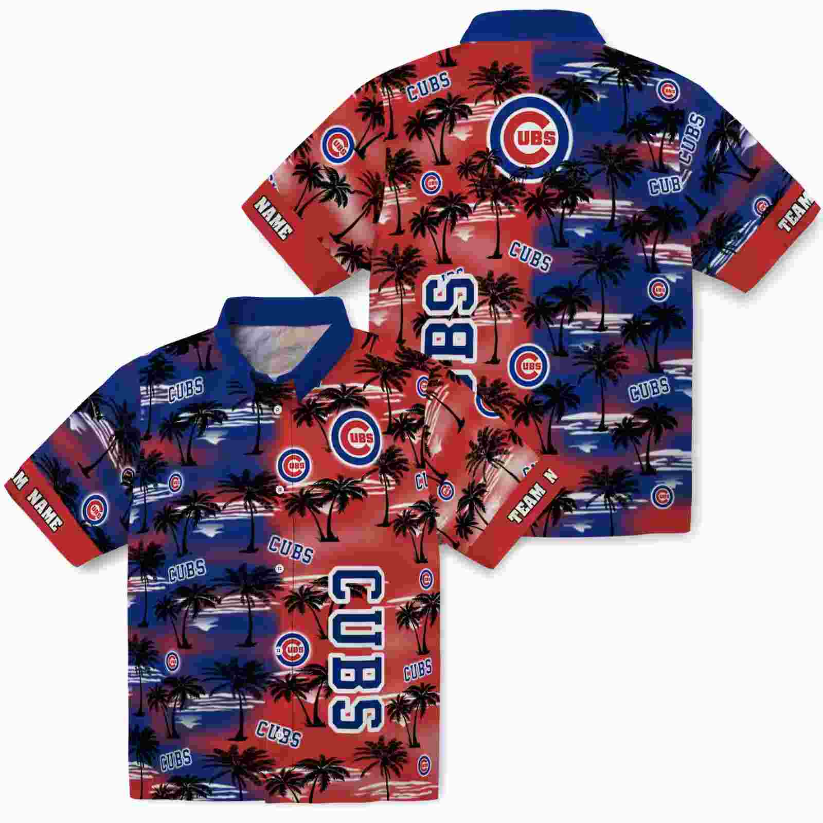 personalized chicago cubs palm silhouettes blue hawaiian shirt high quality