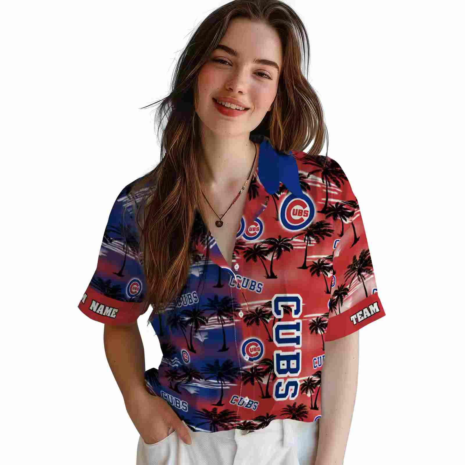 personalized chicago cubs palm silhouettes blue hawaiian shirt latest model