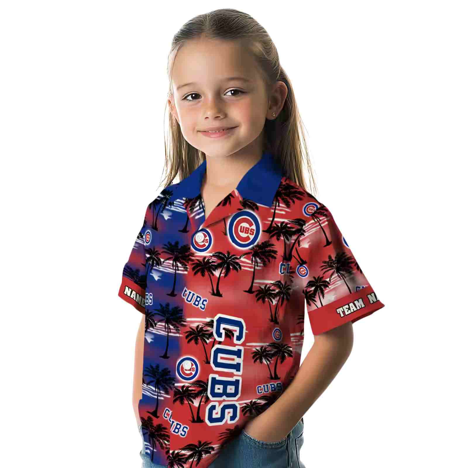 personalized chicago cubs palm silhouettes blue hawaiian shirt premium grade