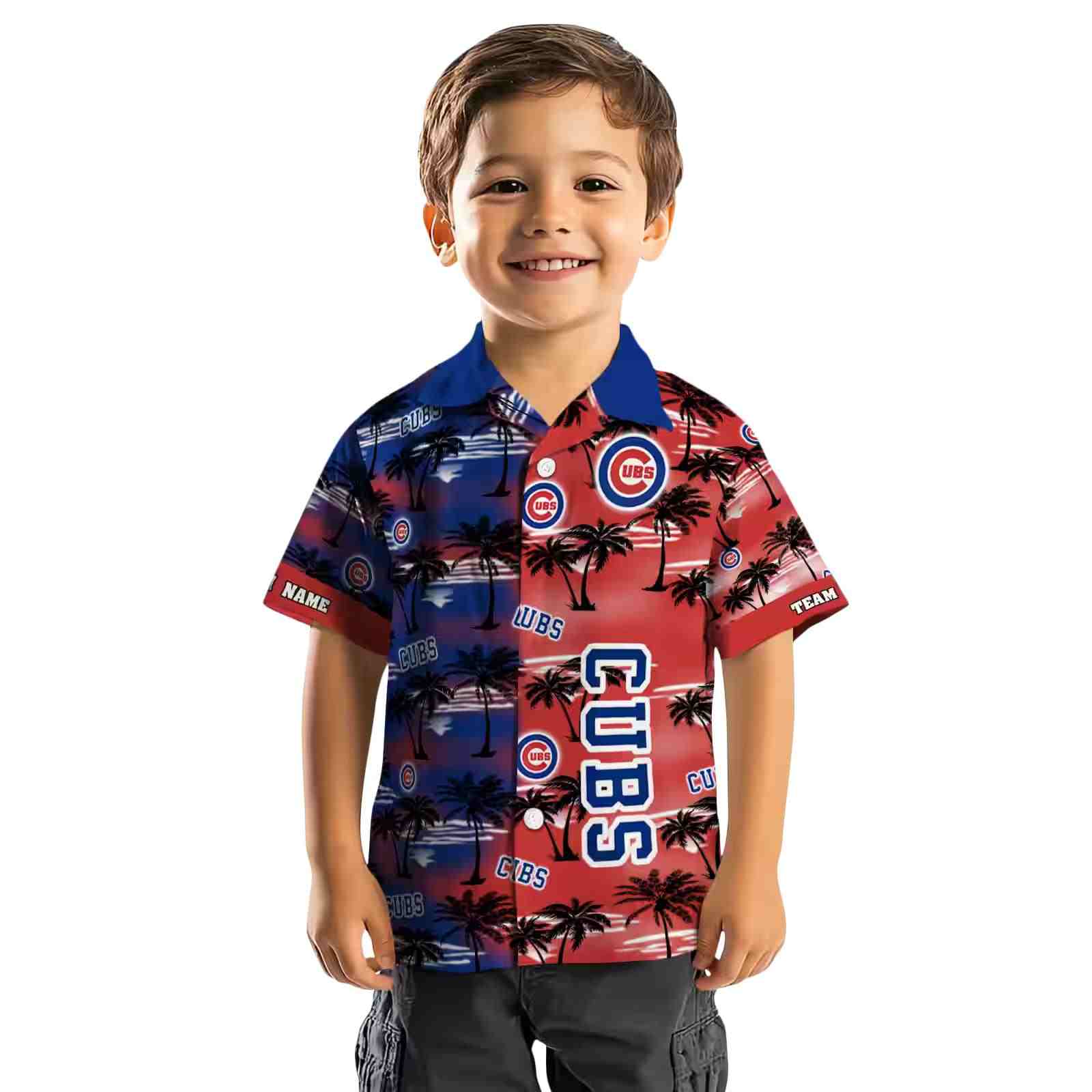 personalized chicago cubs palm silhouettes blue hawaiian shirt top rated