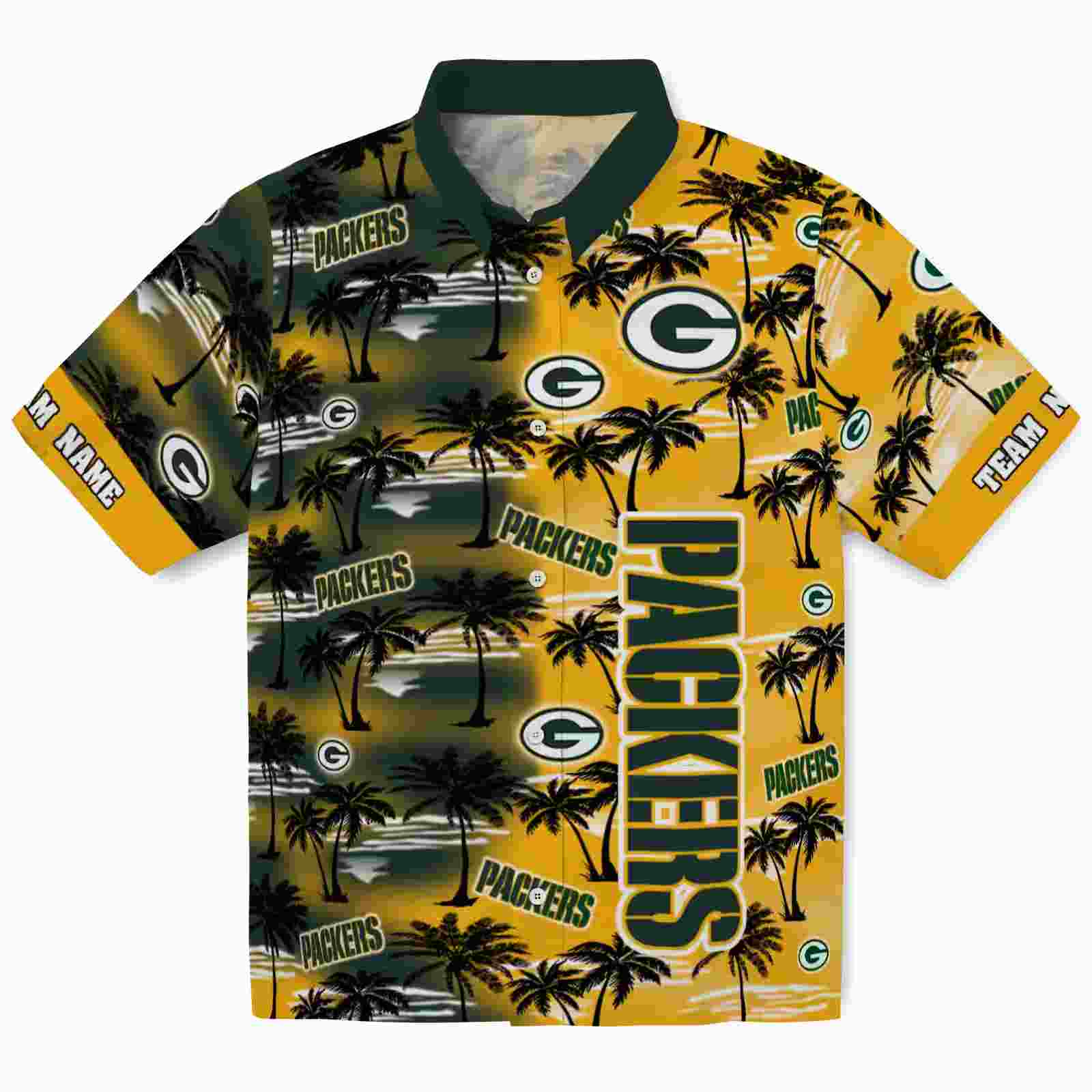 Personalized Green Bay Packers Palm Silhouettes Green Hawaiian Shirt