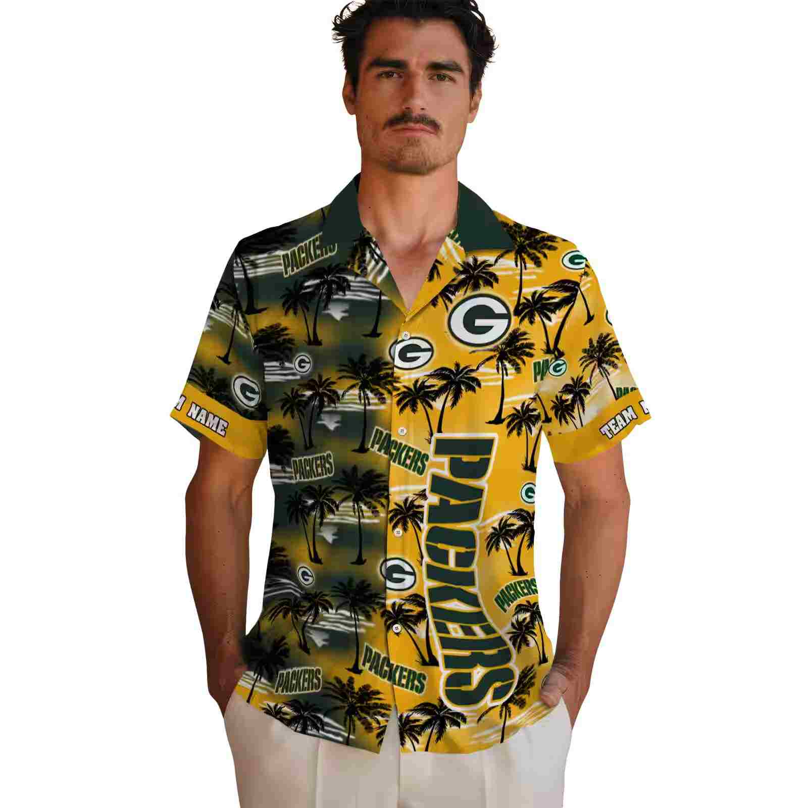 personalized green bay packers palm silhouettes green hawaiian shirt fashion forward