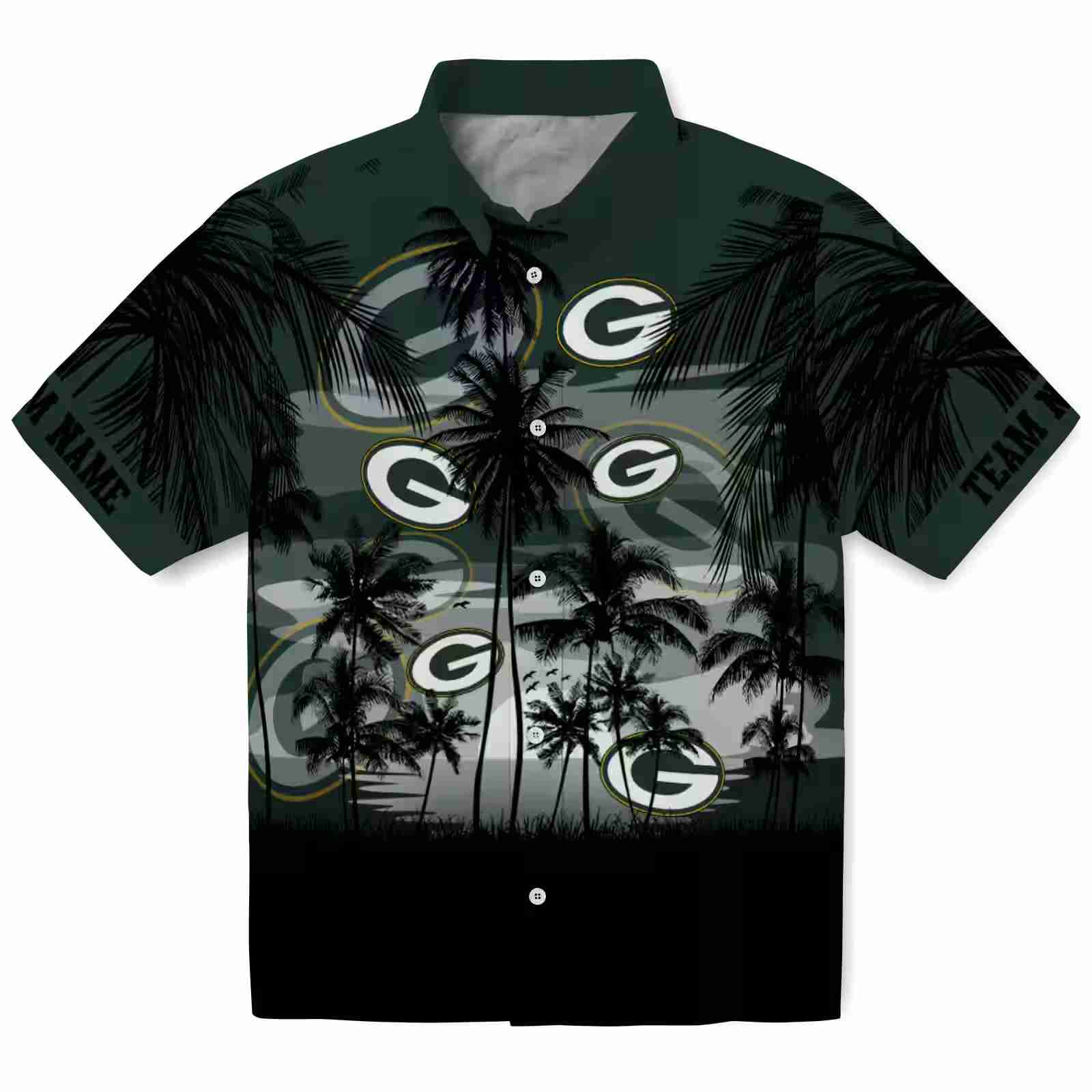 Personalized Green Bay Packers Sunset Scene Green Black Hawaiian Shirt