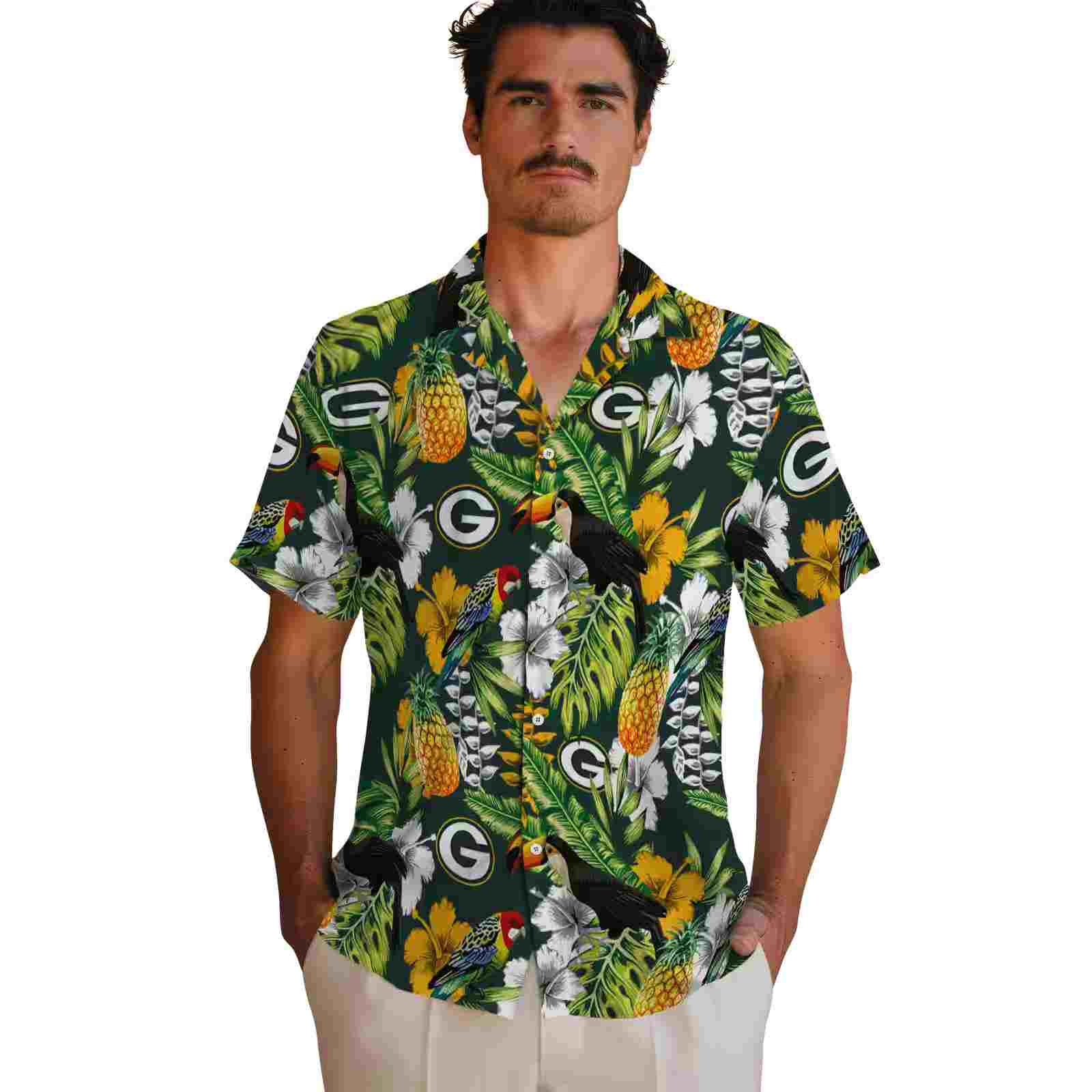 personalized green bay packers tropical toucan green hawaiian shirt fashion forward