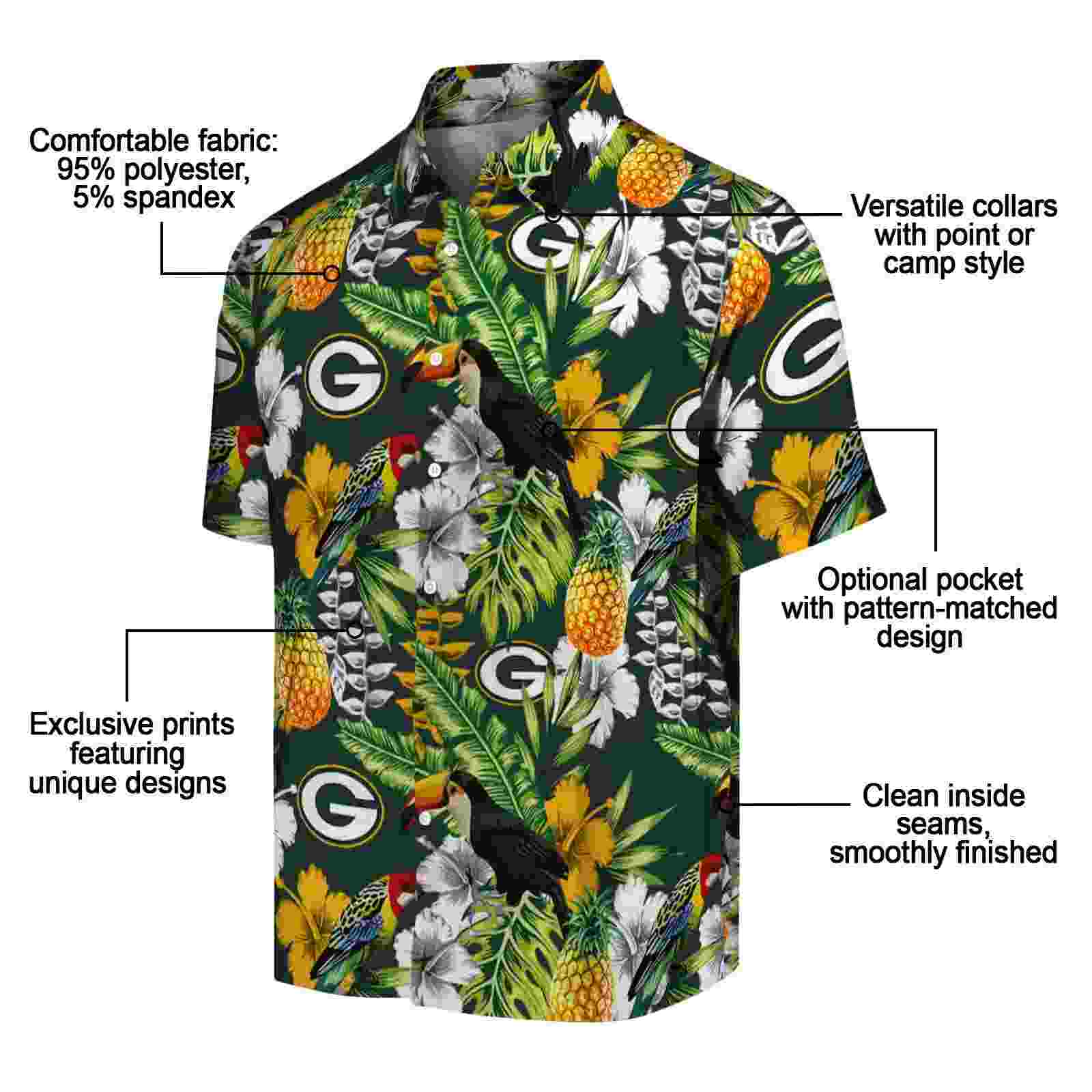 personalized green bay packers tropical toucan green hawaiian shirt new arrival