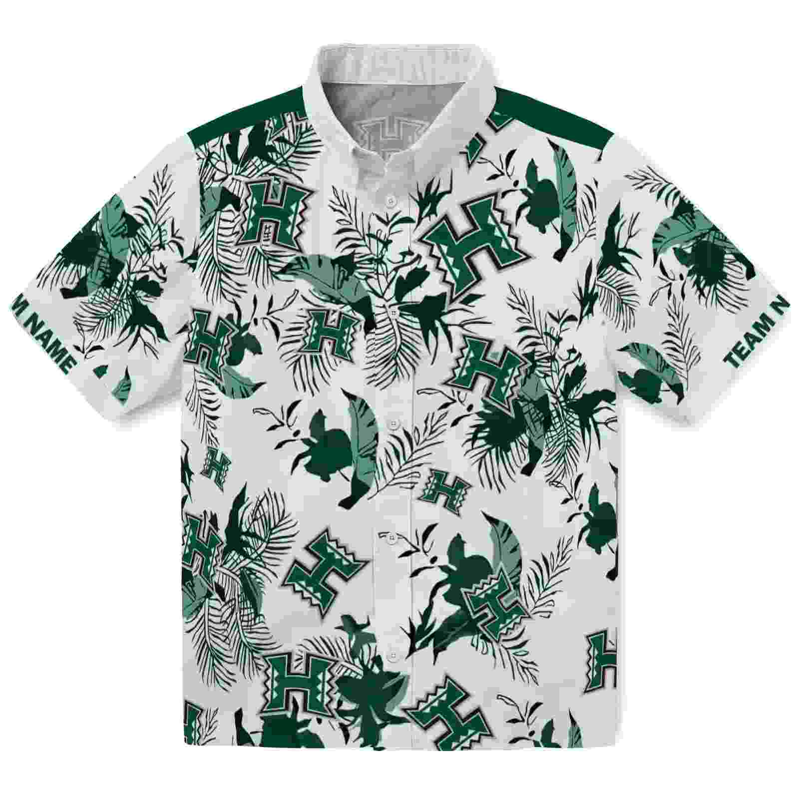 Personalized Hawaii Rainbow Warriors Botanical Theme Green White Hawaiian Shirt