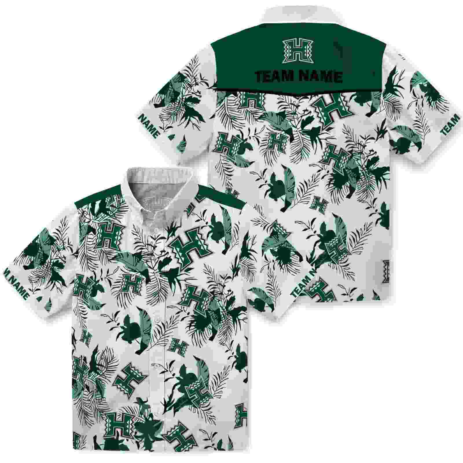 personalized hawaii rainbow warriors botanical theme green white hawaiian shirt high quality