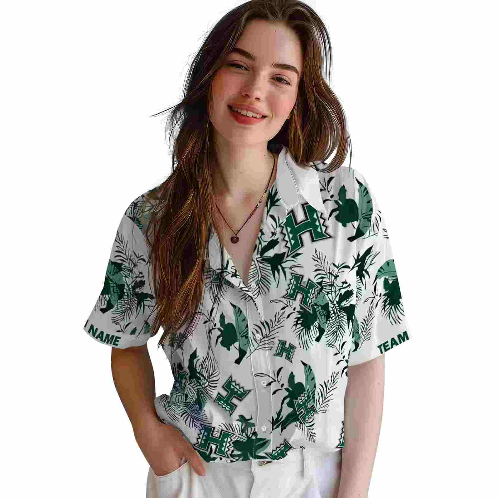 personalized hawaii rainbow warriors botanical theme green white hawaiian shirt latest model