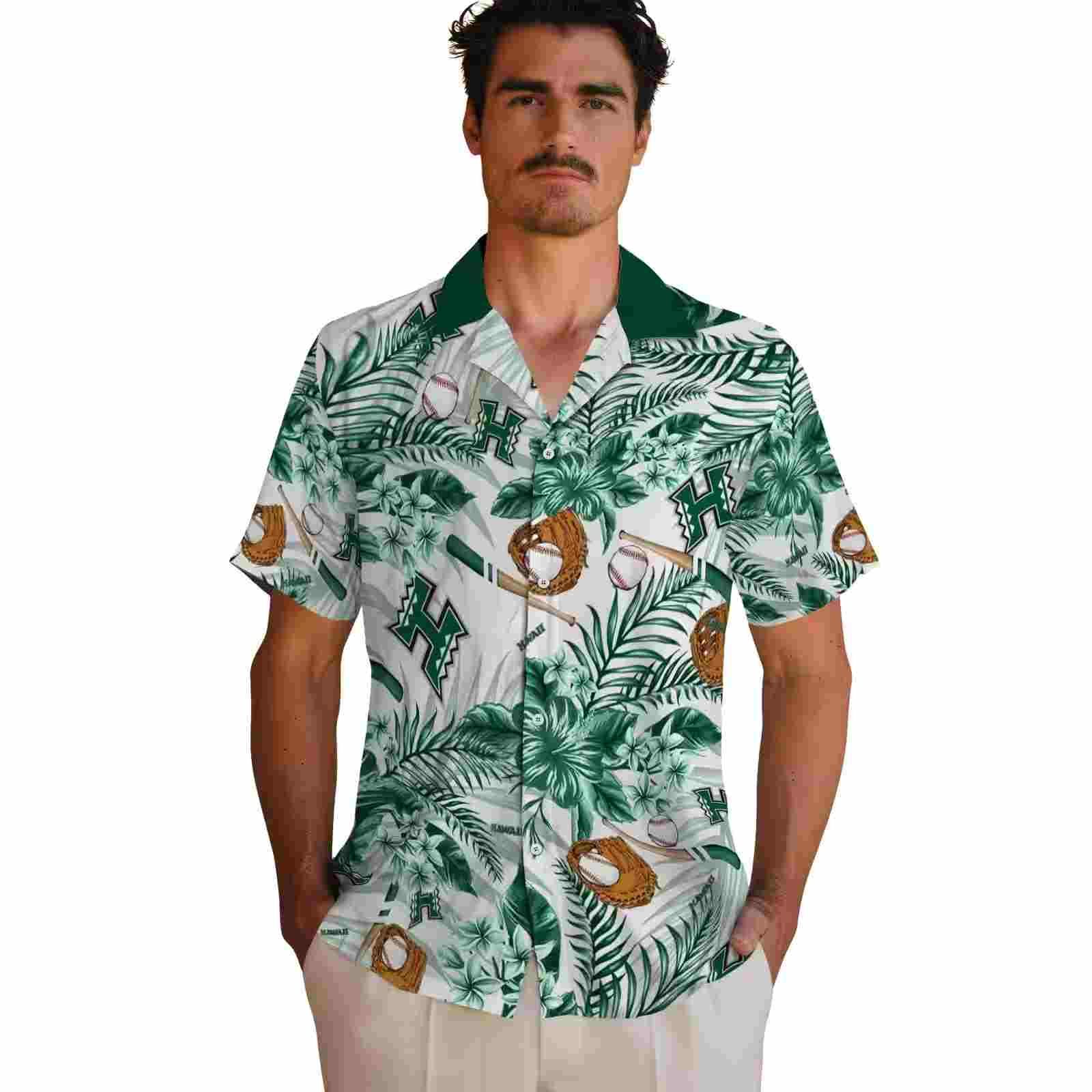 personalized hawaii rainbow warriors floral baseball green white hawaiian shirt fashion forward