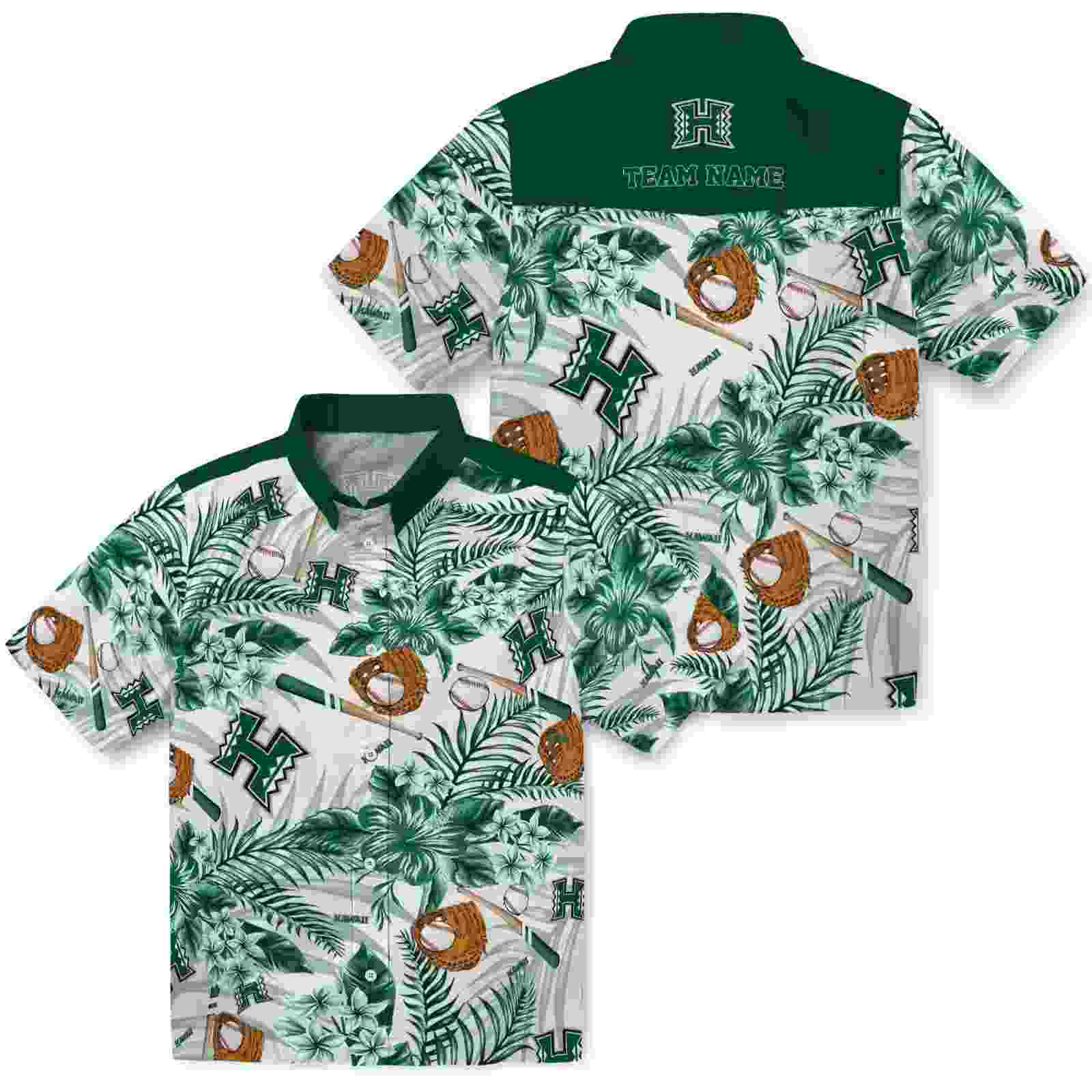 personalized hawaii rainbow warriors floral baseball green white hawaiian shirt high quality